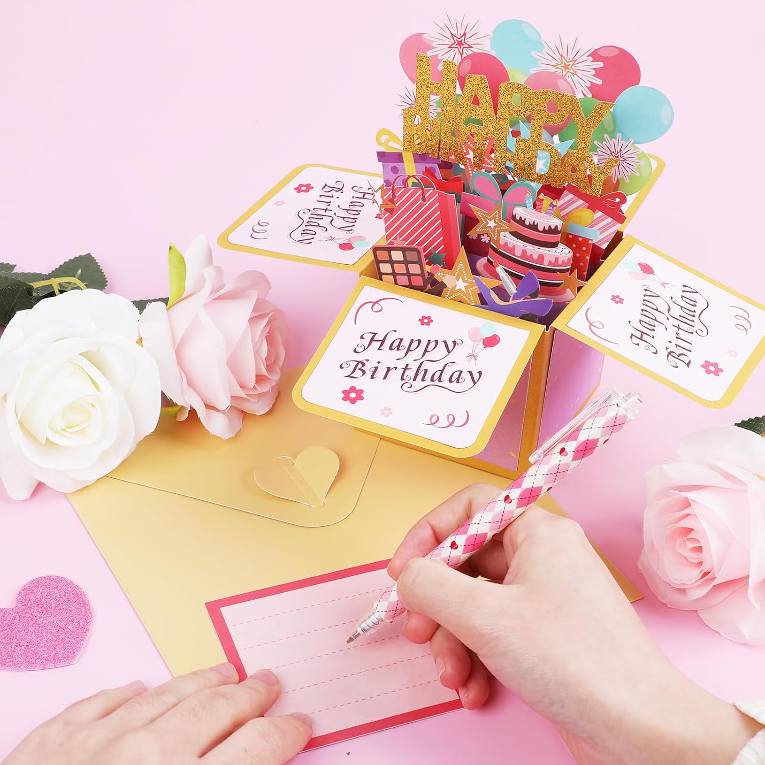 STEFORD Happy Birthday Pop Up Card, Sweet 3D Birthday Gift Box with Envelope for Adults and Kids Unique Handmade Foldable Greeting Cards Special Gifts for Daughter Son Mom Dad Friend - Image 6