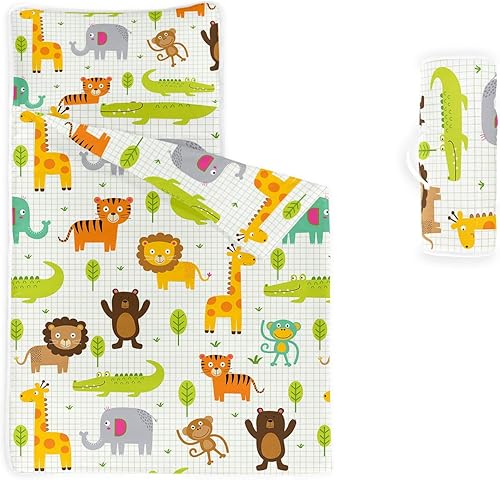Miniatura 14 de Tapete para siesta – Saco de dormir de animales con almohada extraíble – Juego de ropa de cama para guardería y fiestas de pijamas, preescolar y