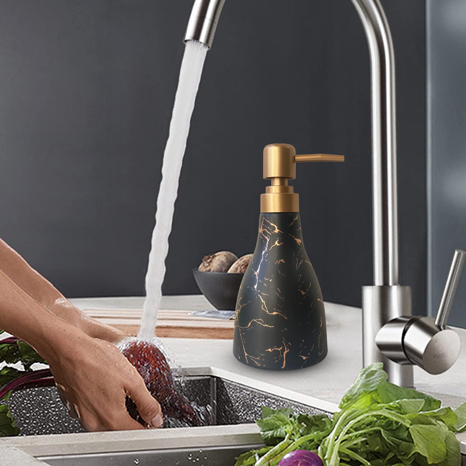 Cylindrical Black Marble Soap Dispenser+Cone Marble Black Soap Dispenser