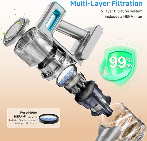 Miniatura 4 de Aspiradora inalámbrica, potente aspiradora de palo con tiempo de funcionamiento de 45 minutos, aspiradoras antienredos para el hogar, taza de polvo