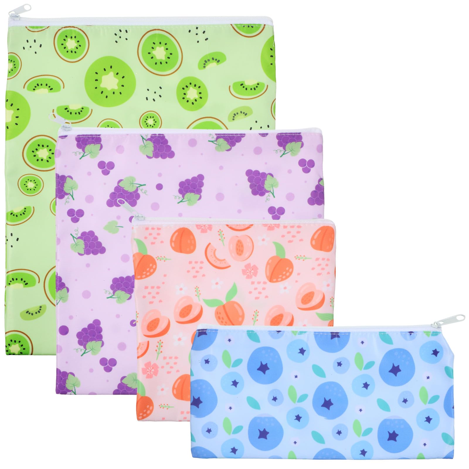 Paterr 4 Pcs Sandwich Bag Reusable Zipper Snack Bags Washable Food Safe Lunch Bags for Kids Students Adults Food (Fruit)