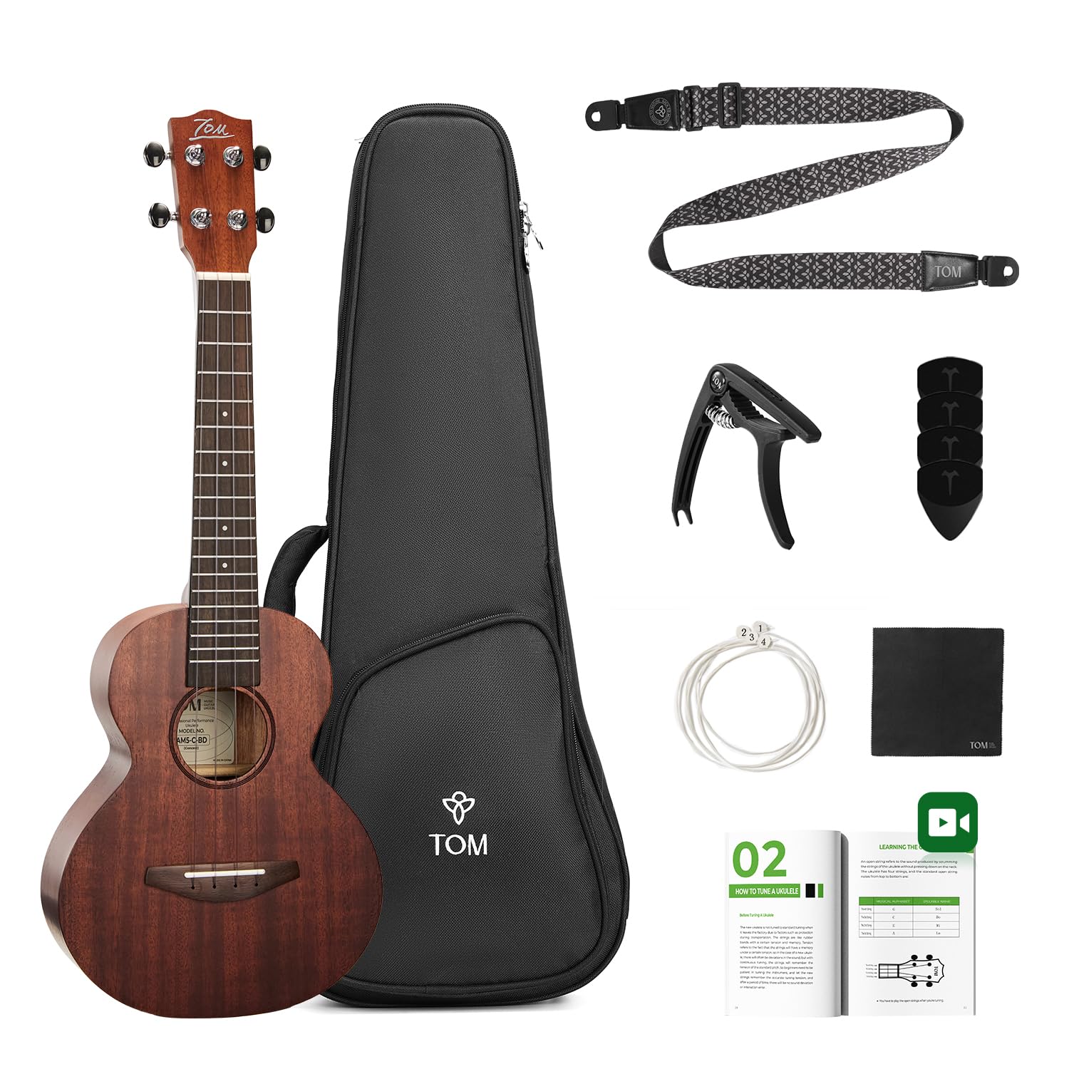 TOM 23 Inch Solid Mahogany Concert Ukulele Beginner Kit