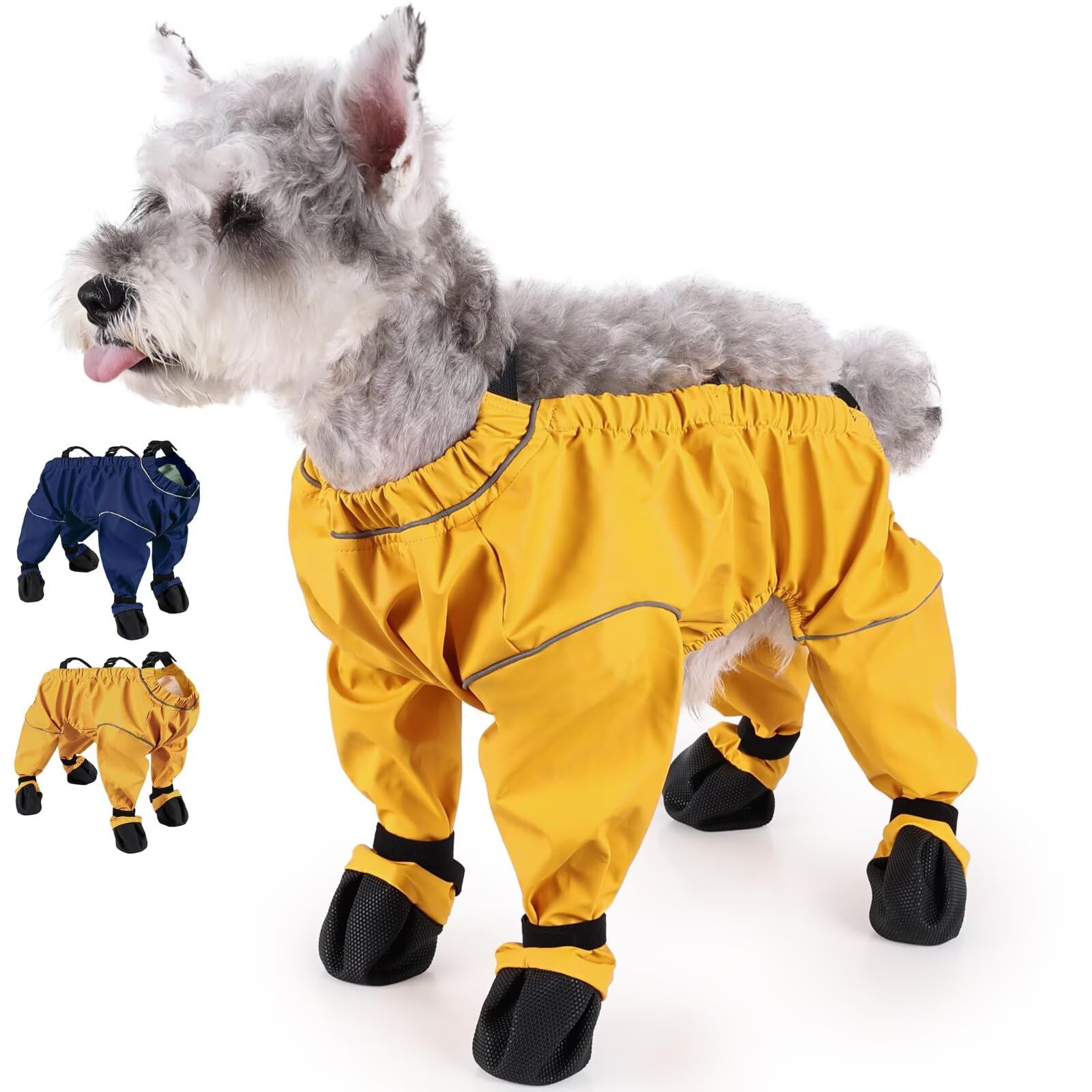 BOSENIYU Dog Waterproof Rain Suspender Boots, Anti-Slip Shoes Reflective Paw and Belly Protector Winter Snow Pants. (Yellow M)