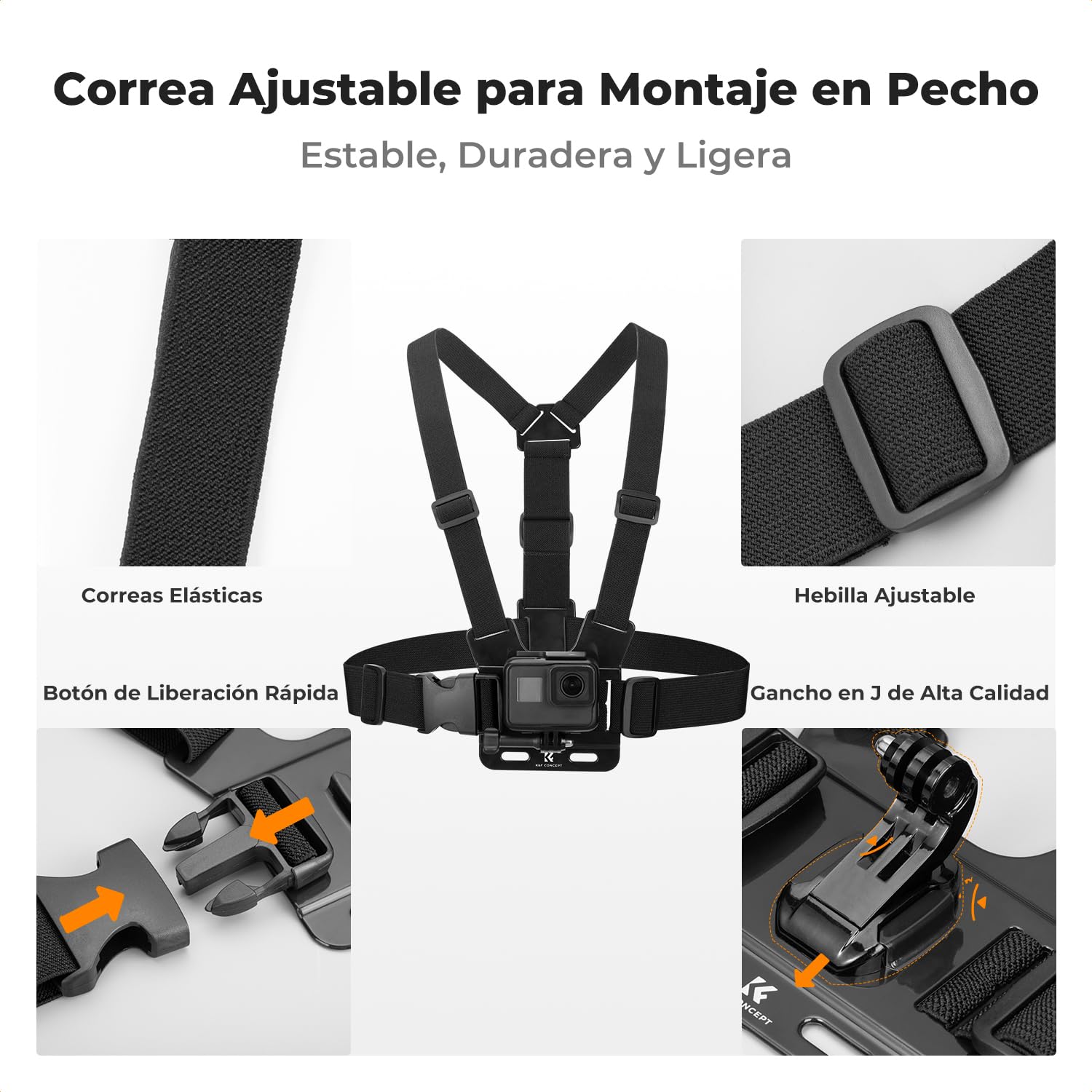 K&F CONCEPT Kit de Accesorios para Cámara de Acción Compatible con GoPro Hero 13 12 11 10 9 Insta360 dji Osmo 360 Action Teléfono Movil, Incluye Arnes Pecho, Correa de Cabeza, Clip de Teléfono Movil