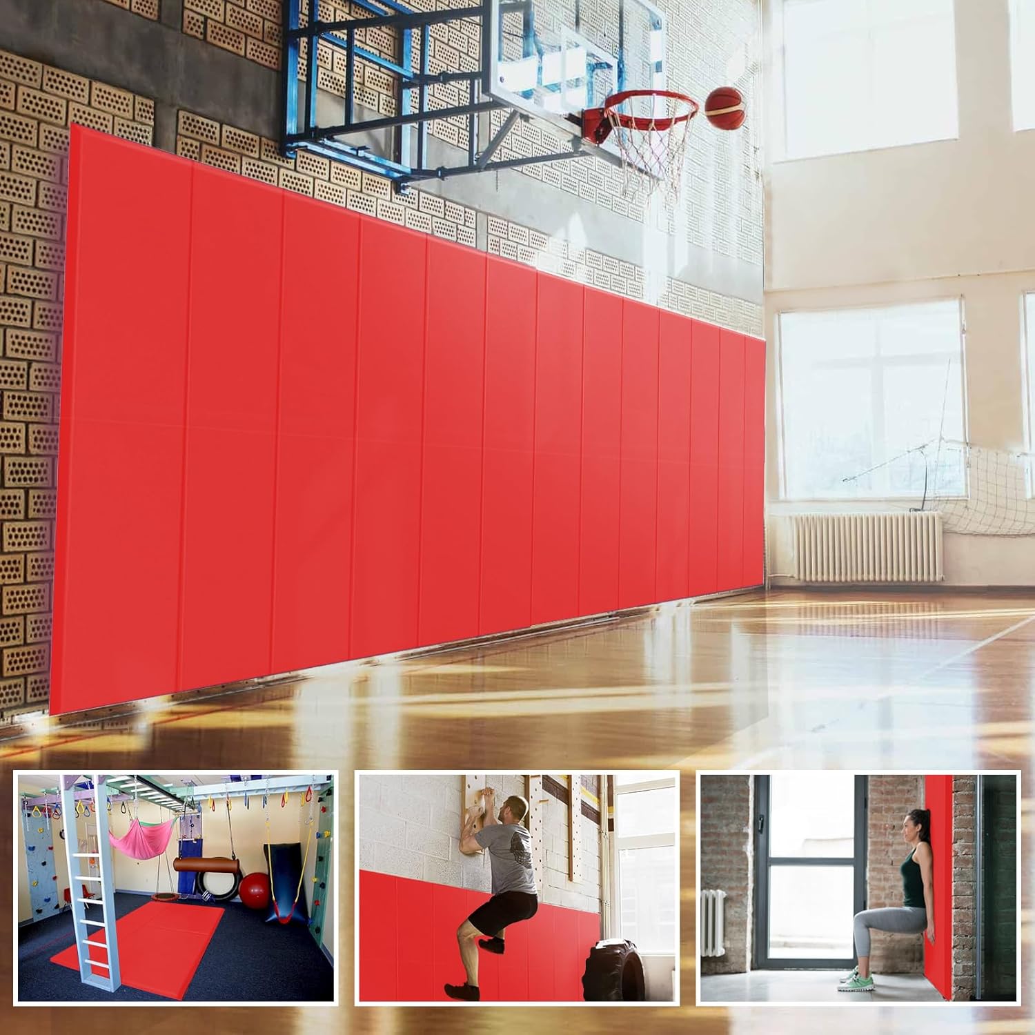 PROGOAL 72" x 20"/24" x 2"/4" Gym Wall Padding Basketball Court Wall Mats Athletes Protector,Removable High Elasticity Tear-Resistant 2/4" Thick Foam High-Density Wall Pads for Safty