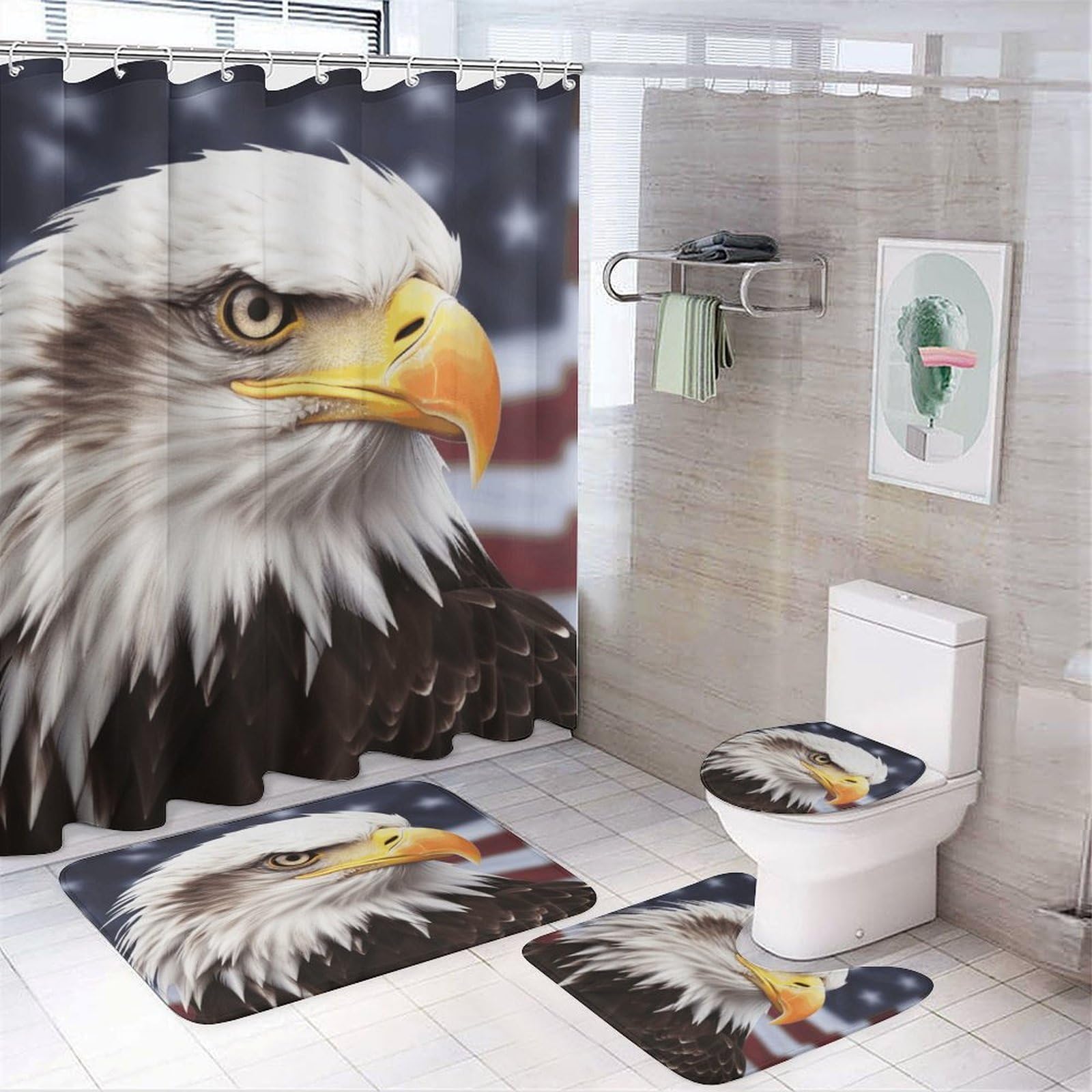 Rideau de douche aigle tête blanche antidérapant contre sol glissant WC