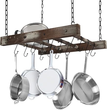 Elegant Wooden Ceiling Pan Rack for Modern Interiors