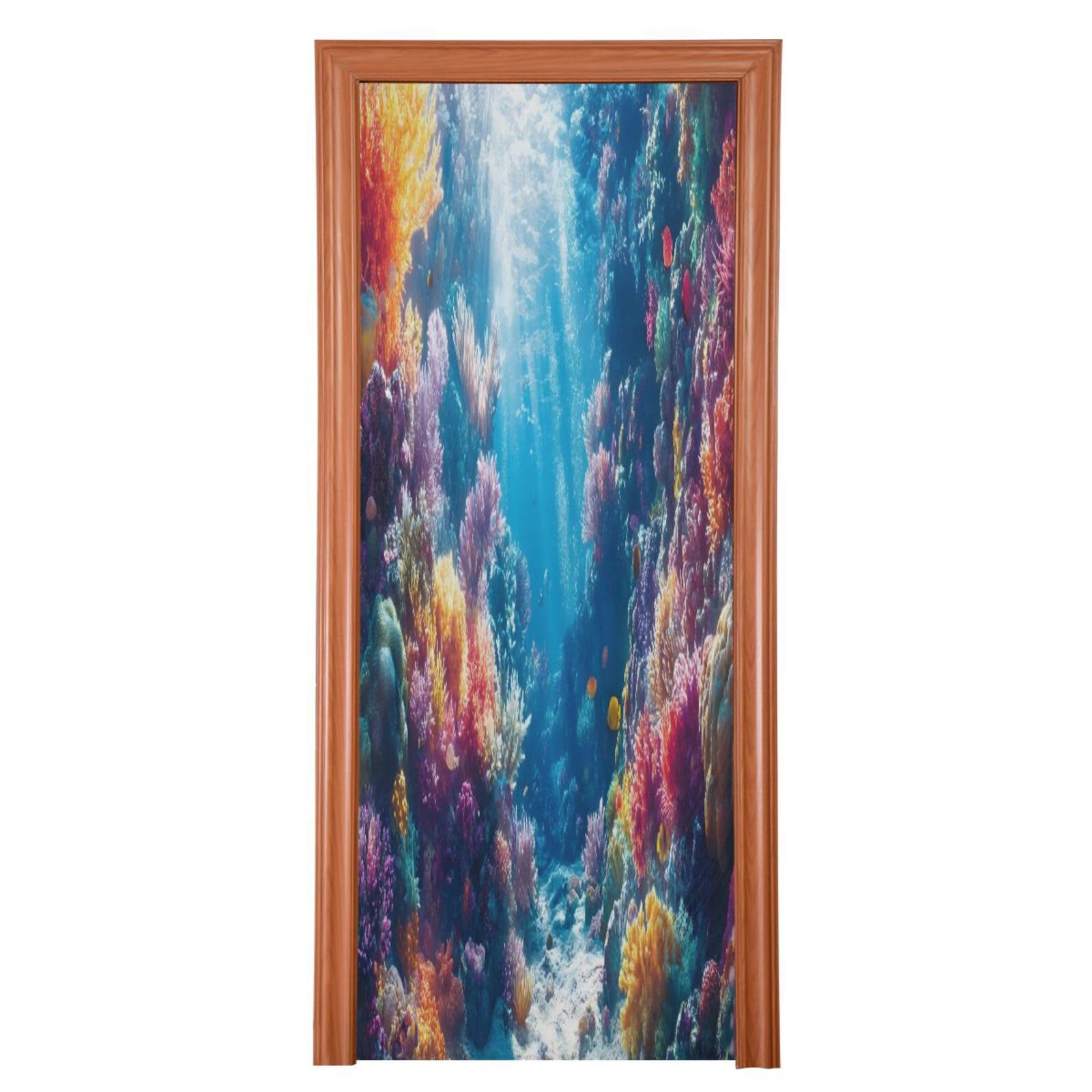 FLildon Sea Coral Underwater Door Cover Decoration, Party Accessory Porch Decor for Festive Ornament Room Door Covers 32 x 79 Inch