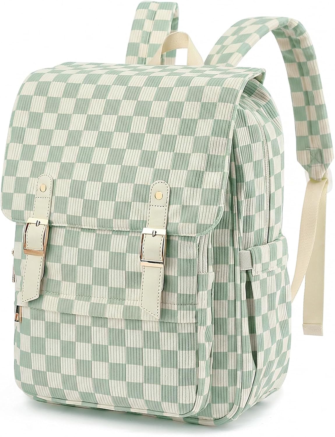 Women Laptop Backpack, Corduroy 15.6" Travel Backpack for Work College Business, Teacher Nurse Bag with Large Capacity School Bookbag Bags for Girls - Cherry Bow Beige