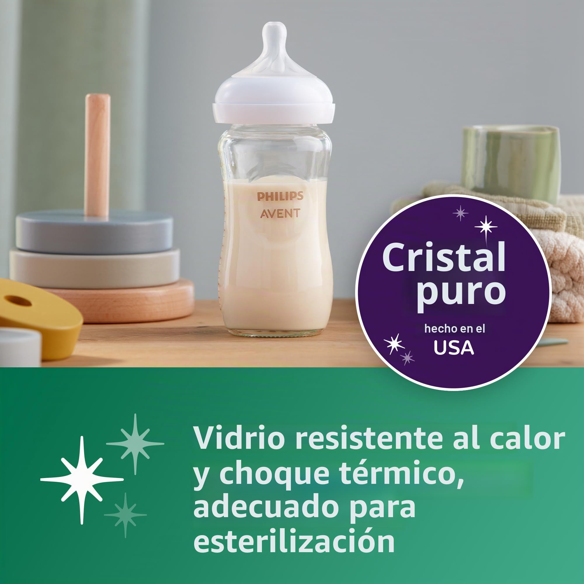 Philips AVENT SCD858/01 - Biberón de cristal con tetina de reacción natural, set de regalo para bebé