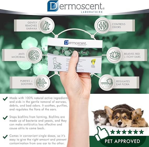 Dermoscent Pyoclean OTO Dog Ear Cleaner - Drops to Stop Head Shaking, Itchy & Waxy Ears - Non-Toxic - Ear Cleaning Solution for Dogs