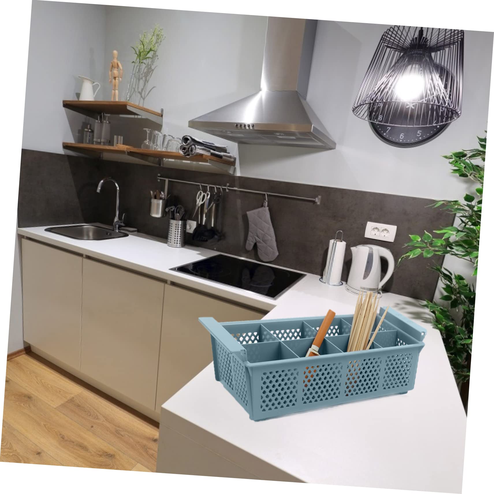 HOMSFOU Cestello Porta Posate in Plastica 8 Scomparti per Lavastoviglie, Facile da Trasportare per Cucina e Ufficio