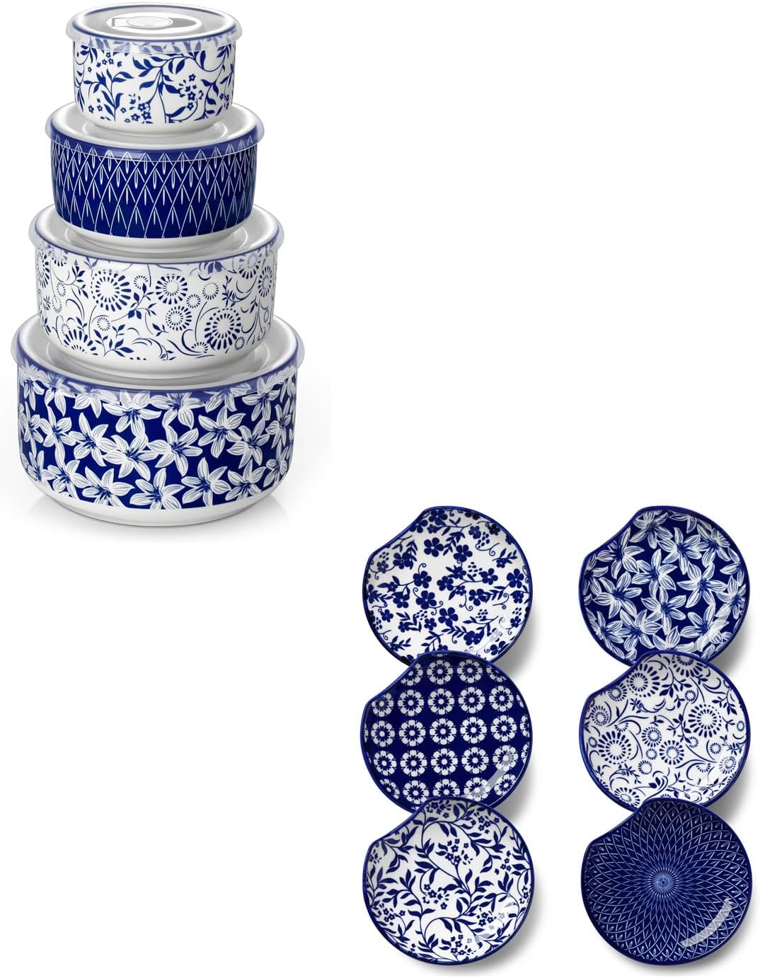 vancasso Ceramic Mixing Bowls with Lids Set of 4 Bundles Ceramic Spoon Rest for Stove Top