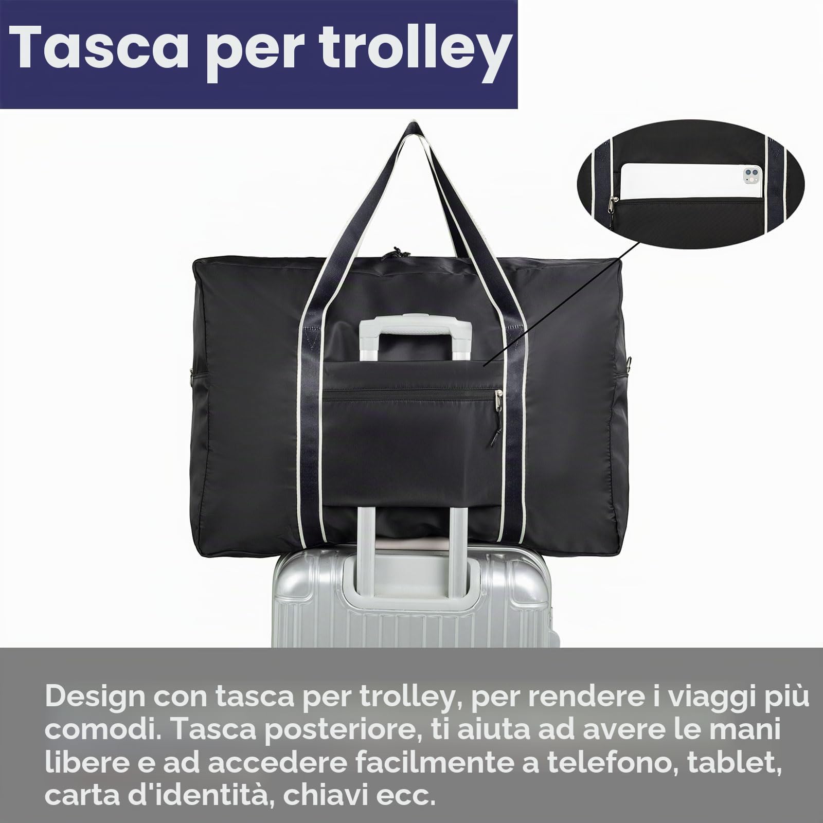 Arxus Pieghevole Borsa da Viaggio Grande, 60L Fine Settimana Overnight Tote con Tracolla Rimovibile Borsone per Uomo e Donna Sport Palestra Mare Aereo Campeggio