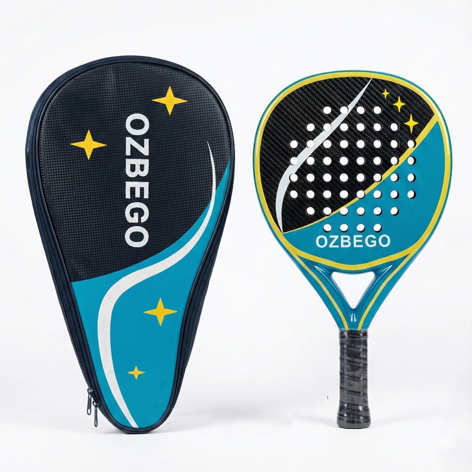 3K Carbon Diamond Padelschläger – Vollcarbon mit EVA-Kern, ca. 360 g – inkl. Tasche, 2 Overgrips & Schutzfolie – Für ambitionierte Spieler