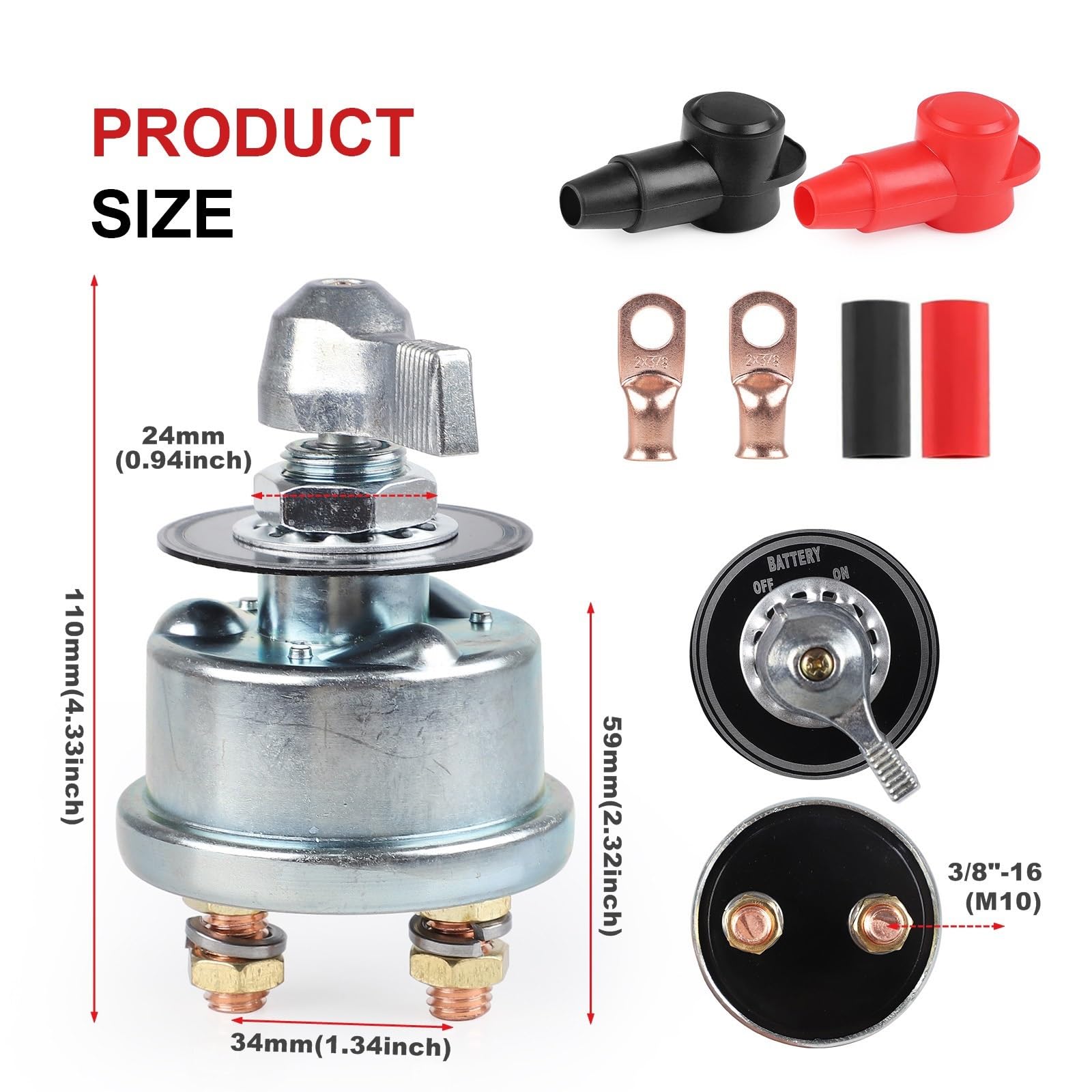 Kit de interruptor de apagado, aislador de corte de energía de batería de alta corriente, 250A, 12V-48V
