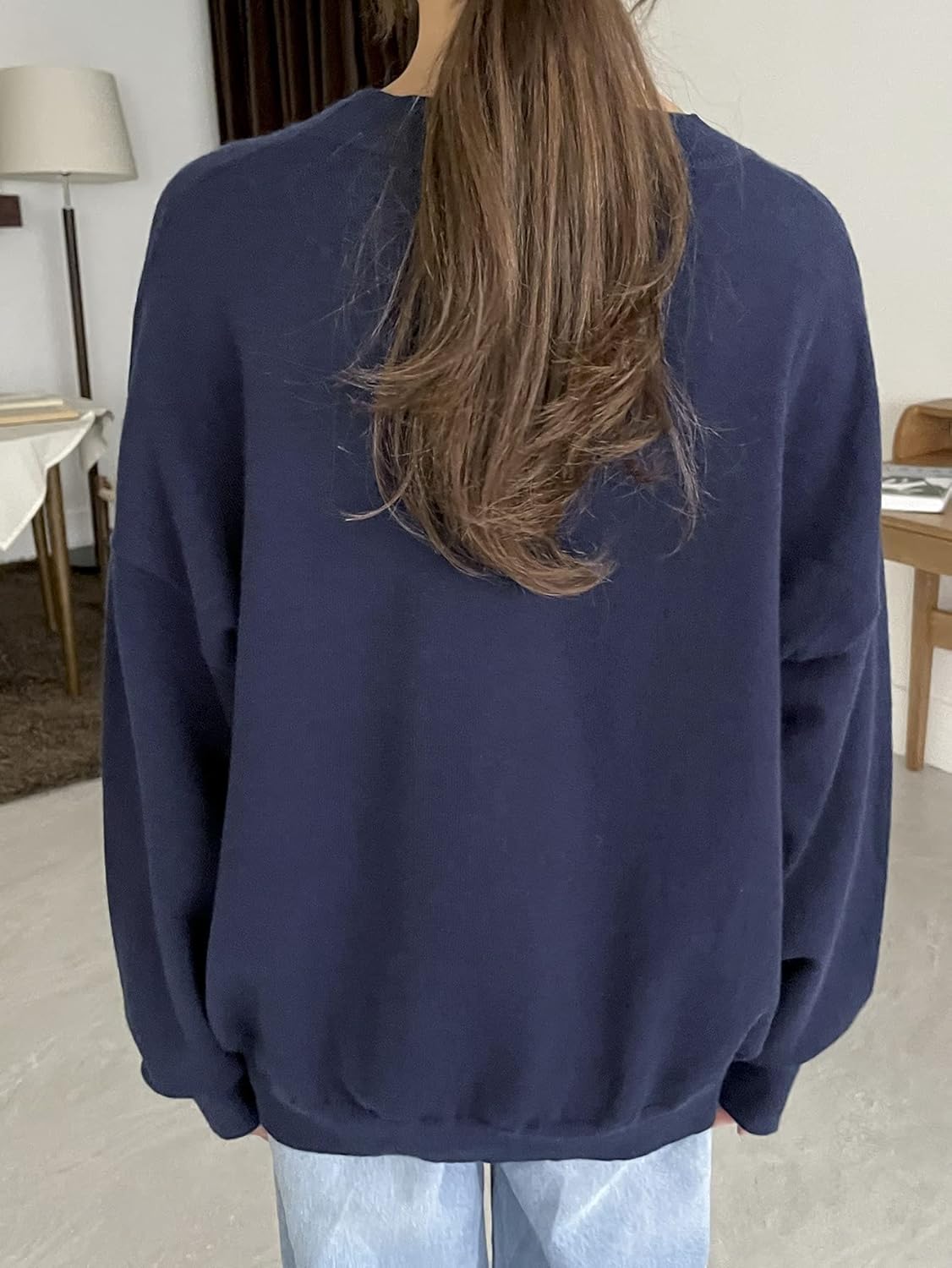 Women's Sweater Round Neck Drop Shoulder Oversized Sweater Sweater for Women (Size : Medium)