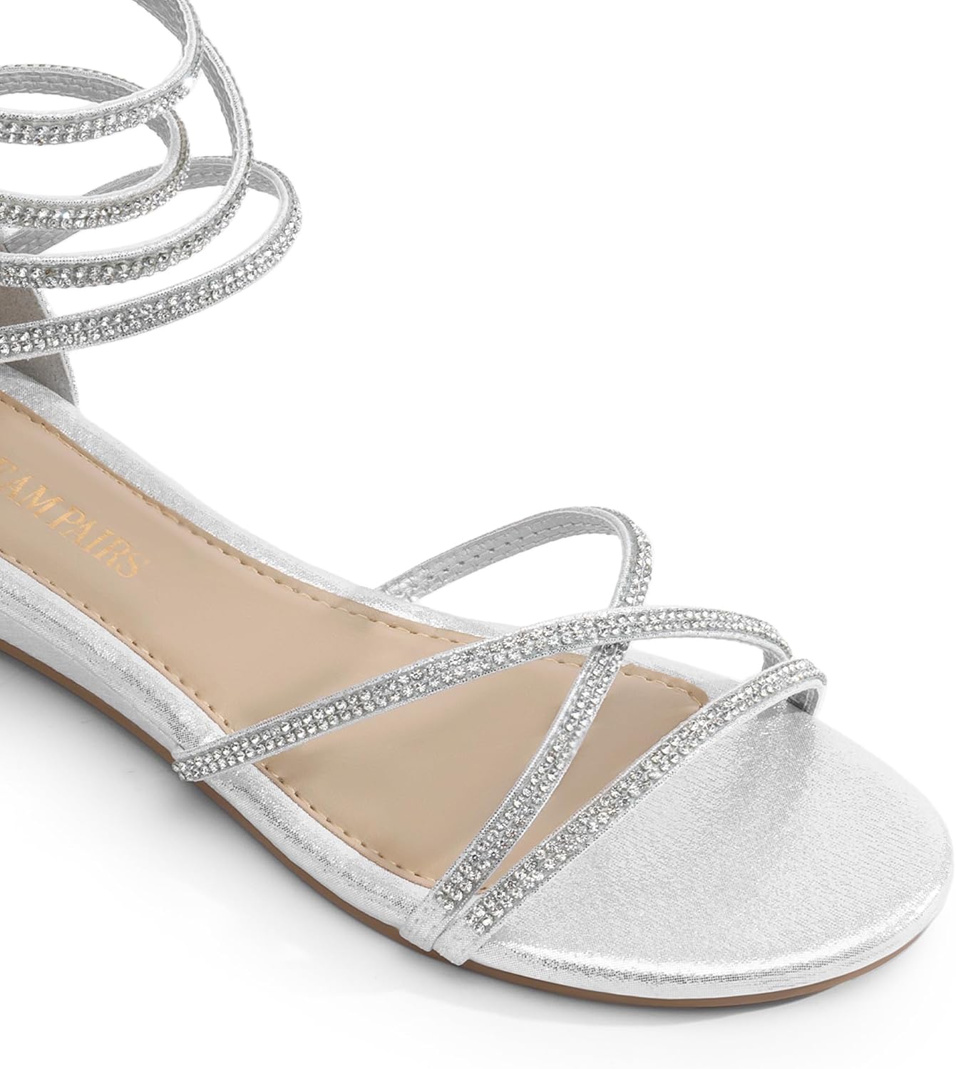 DREAM PAIRS Women's Ankle Strap Flat Sandals Summer Dressy Strappy Gladiator Rhinestones Sandals - Image 3