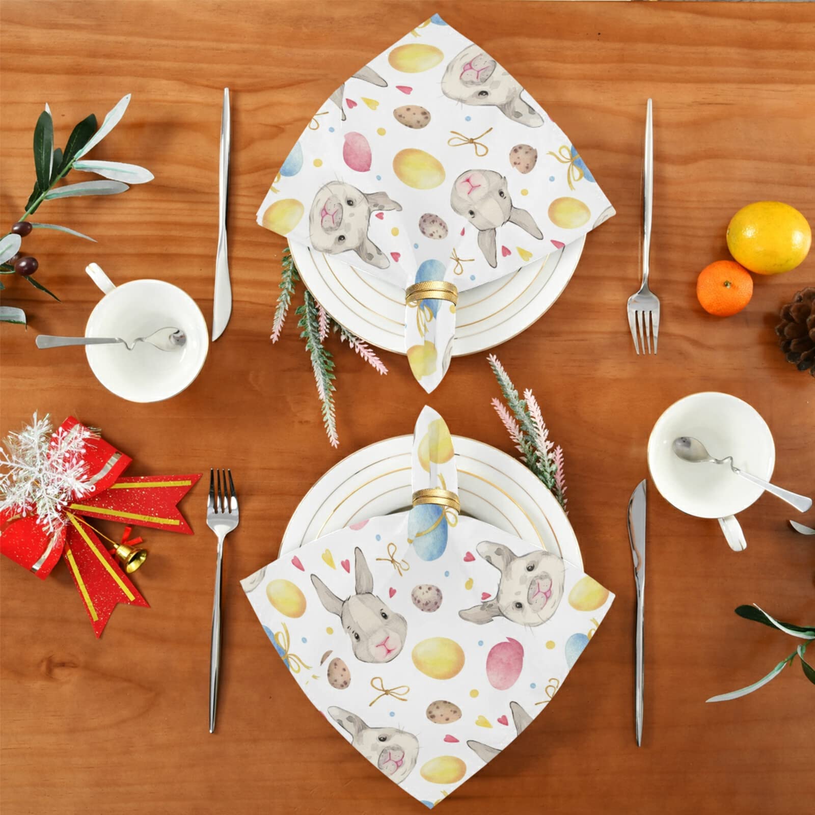 Easter Bunny Cloth Napkins 24PCS 15x15in Floral Cotton Reusable Table Towels