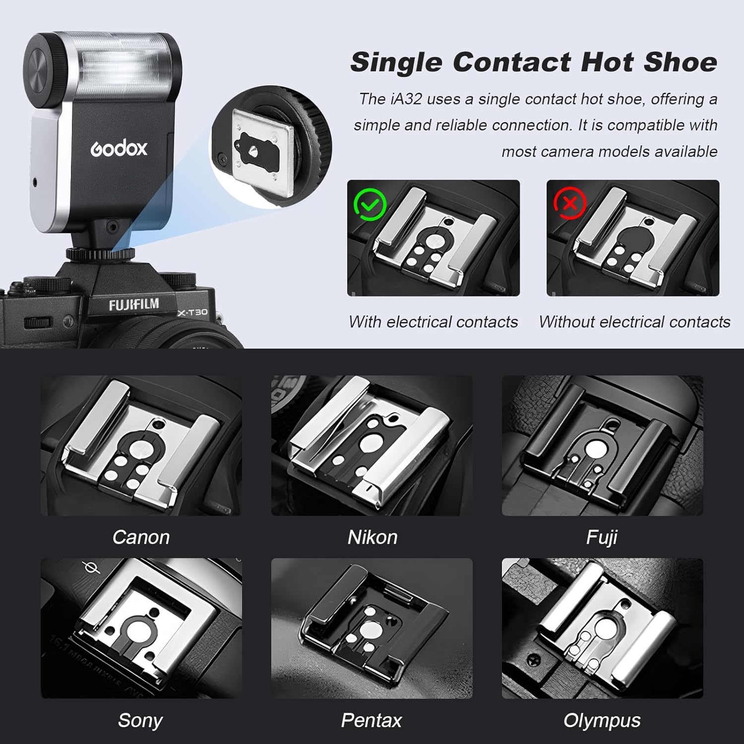 Godox iA32 бир контакттуу ысык бут кийим менен шайкештиги