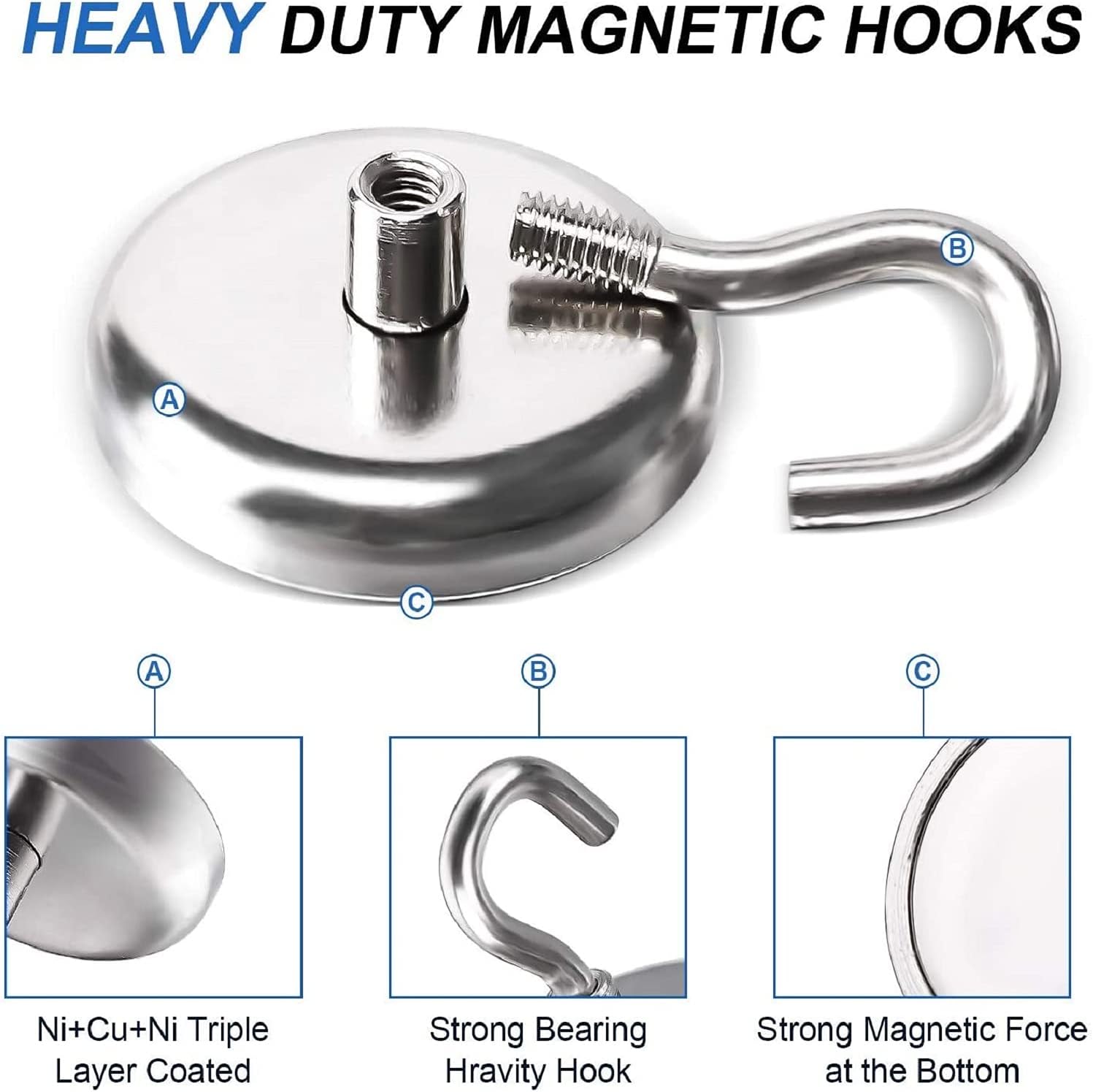 LOVIMAG Strong Magnetic Hooks, 100LBS Magnetic Hooks Heavy Duty for Home, Kitchen, Workplace, Office etc, 32mm(1.26inch) in Diameter, 34mm(1.34inch) in Height- 4pack : Industrial & Scientific