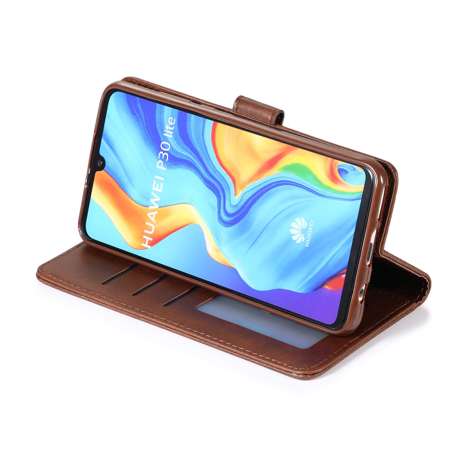 Tenphone - Custodia A Portafoglio Per Huawei P30 Lite, In Similpelle Rossa, Con Chiusura Magnetica E Slot Per Carte, Resistente Agli Urti