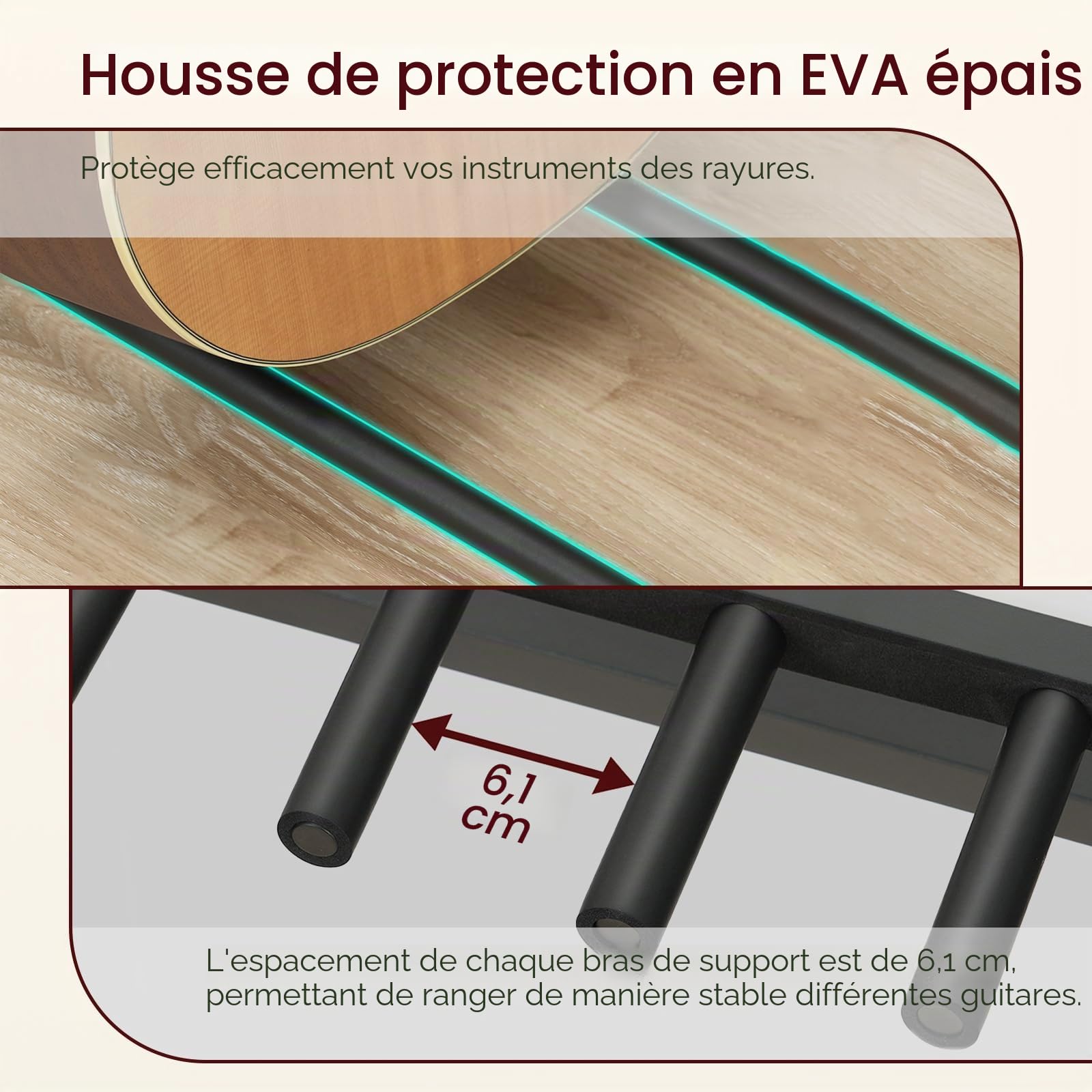 MAHANCRIS Support de guitare pour 9 guitares, acoustiques, électriques, basses, ukulélés, banjo, tourne-disques, support de présentation en mousse EVA pour studio de musique, noir AGSHB8501