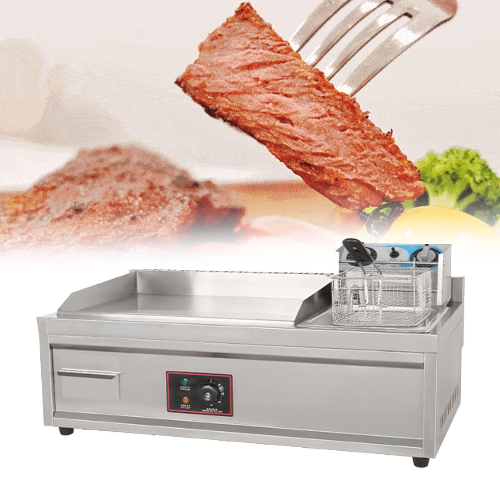 Commercial Electric Griddle, 5500W Stainless Steel Countertop BBQ Grill, Nonstick 8mm Cooking Surface, Adjustable Temperature 50-300?, Removable Oil Tray, Heavy Duty Restaurant Griddle