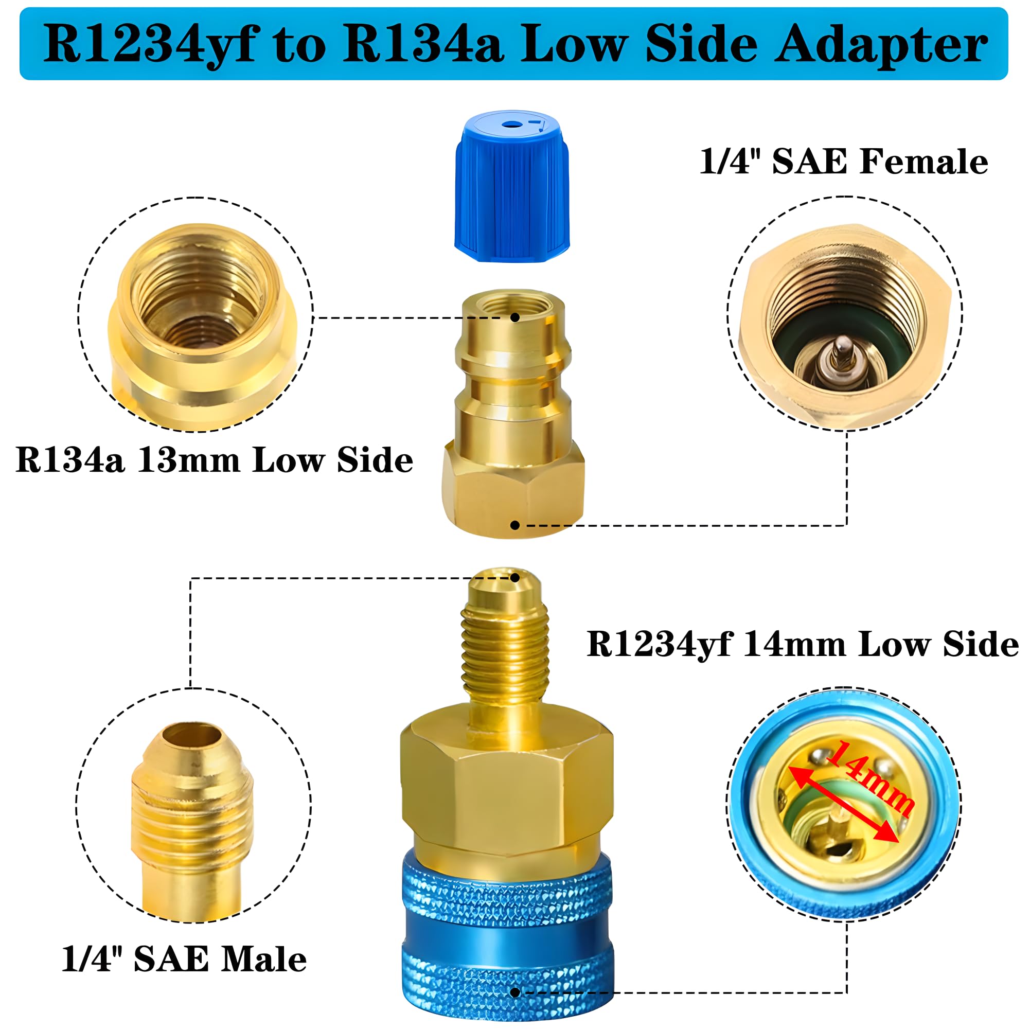 Adaptateurs de Coupleurs Rapides R1234YF R134a Côté Haut/Bas Adaptateur Kit | Saipor 2pcs Adaptateurs R1234yf vers R134a Côté Haut/Bas pour R1234YF Recharge d'évacuation du Système de Réfrigérant A/C