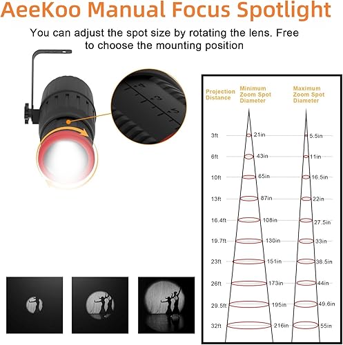 Miniatura 3 de Luces Pinspot, foco de bola de discoteca de enfoque manual, luz LED regulable de 18 W con control remoto, 16 colores y tamaño de punto, iluminación