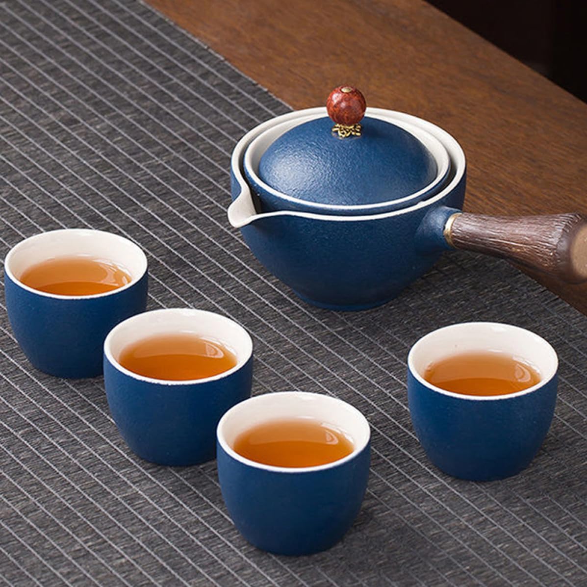 Ciieeo Keramik Teeservice mit Drehbarer Teekanne, 160ml, Chinesisch