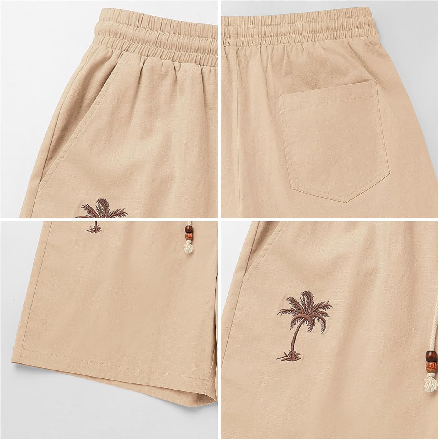 OLEMEK Men's Casual Shorts Elastic Waist Drawstring Palm Tree Summer Beach Shorts with Pockets - Image 5