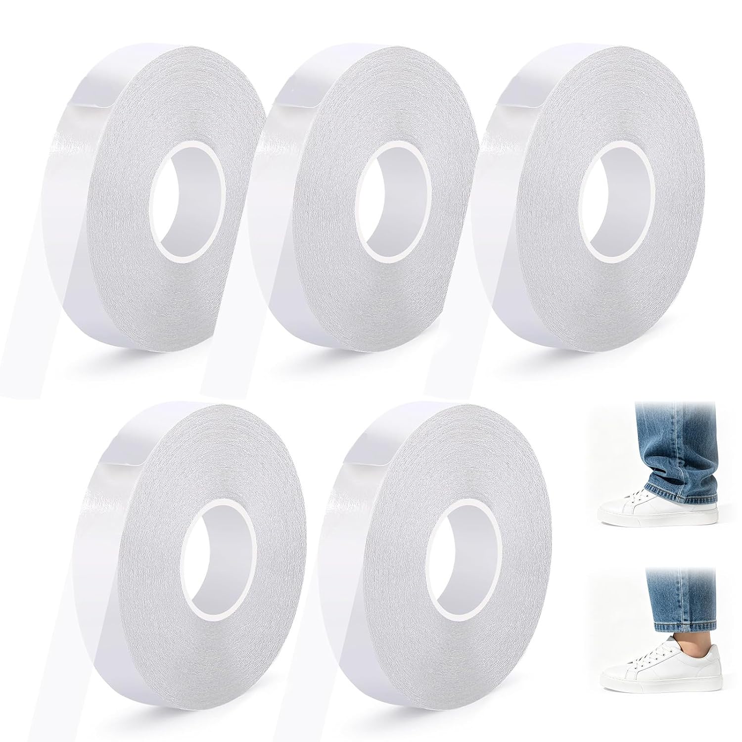 No Sew Hemming Tape Fabric Adhesive, Double Sided Fabric Tape，for Pants, Curtains, Jeans, Clothing (5PCS, 0.4 in*33 FT)