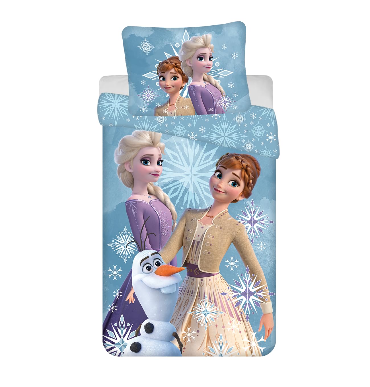 Jerry Fabrics Disney Frozen White Snowflake Single Duvet Cover and Pillowcase Set 100% Cotton