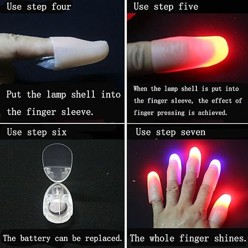 Miniatura 9 de sumrica Luces LED mágicas para dedos, luz de pulgares para actuar, lámpara mágica de Halloween, dedo falso, truco de magia (blanco, junior, 3