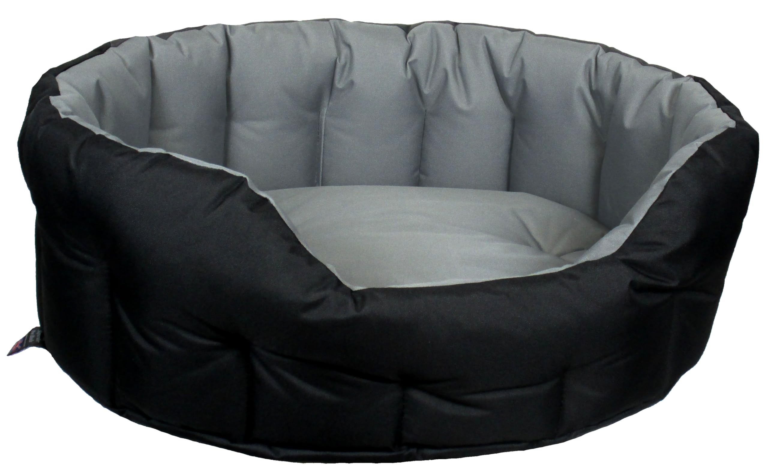 P&L Country Dog Heavy Duty Oval Drop Fronted Waterproof Softee Dog Beds (Black/Grey, XL)