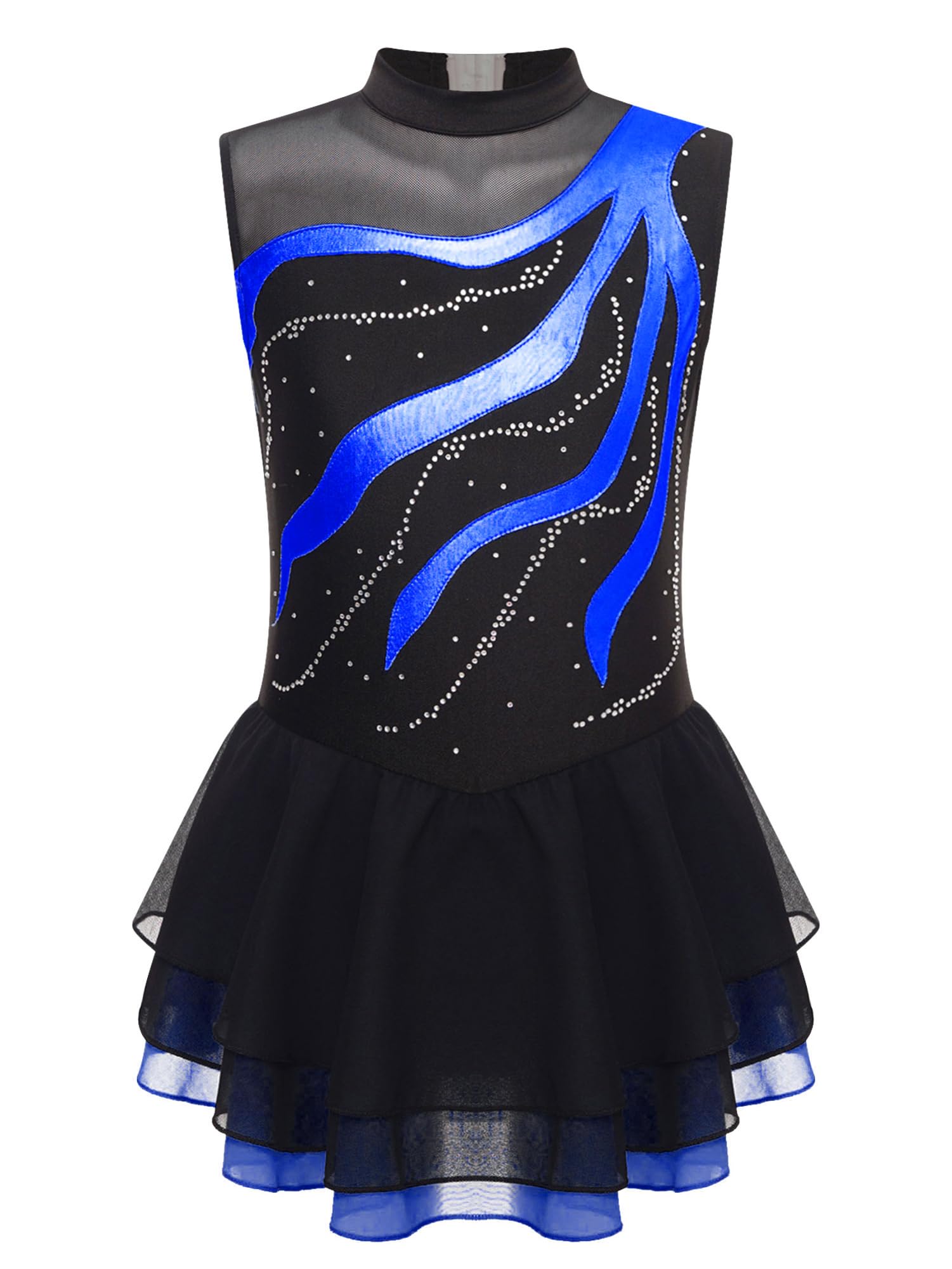 IEFIEL Vestido de Patinaje Artístico para Niña Maillot Ballet con Falda Malla de Gimnasia Rítmica sin Mangas con Lentejuelas Brillantes Vestido de Danza Lírica — view 11
