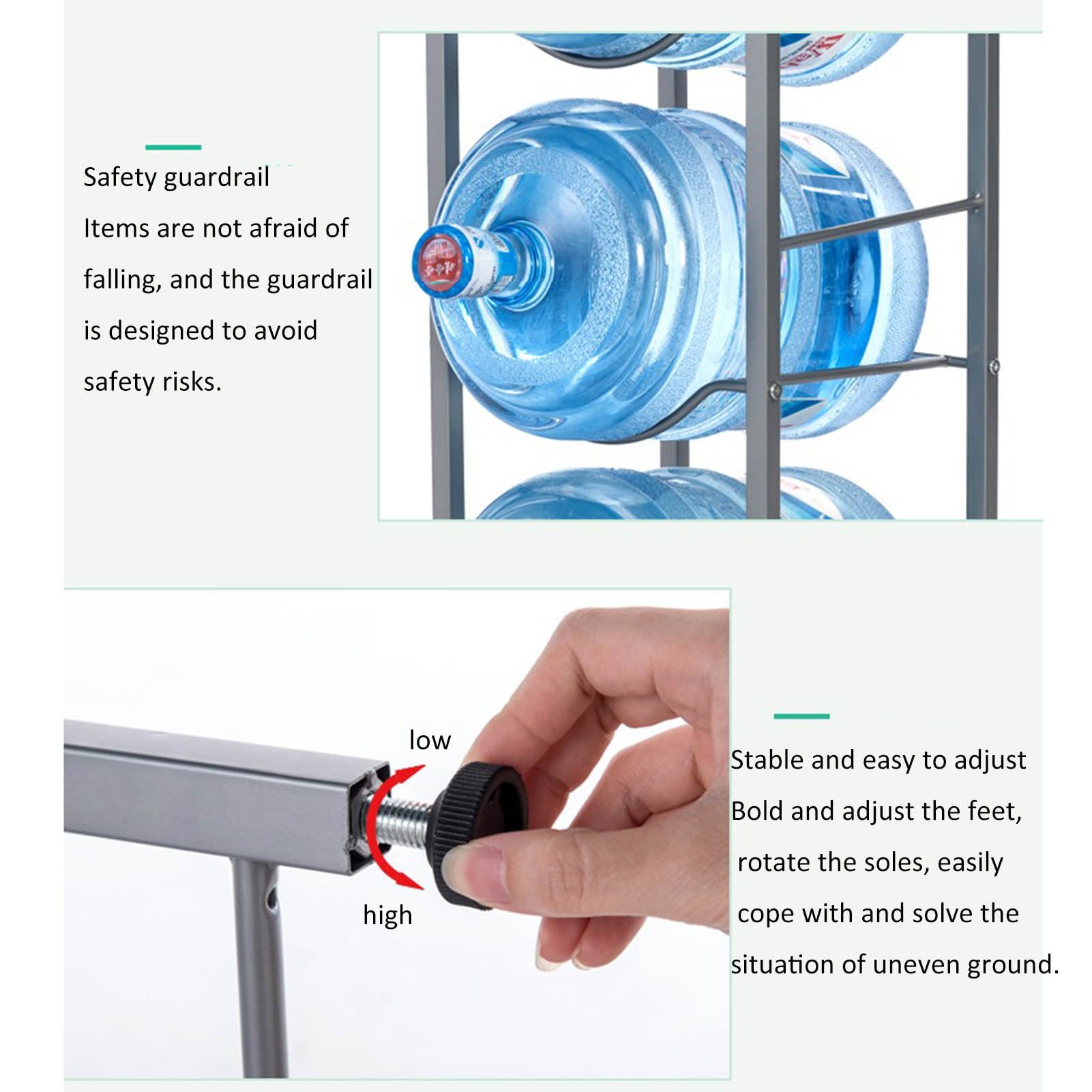 Supporto per secchi, organizer per bottiglie d'acqua, supporto per brocche d'acqua da 5 galloni, supporto per dispenser impilabile per cucina e ufficio, supporto in acciaio al carbonio per impieghi g