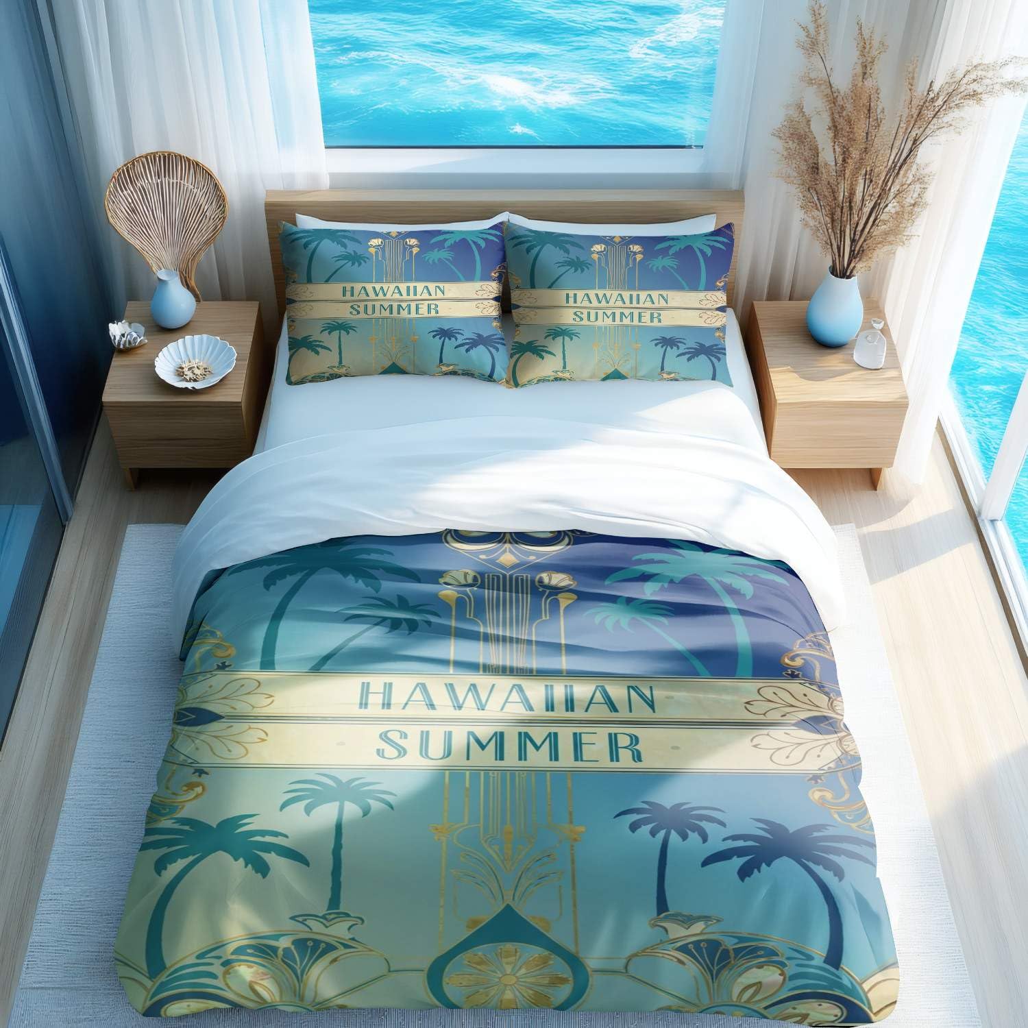 Housse de couette hawaïenne king size motif palmier pour transformer votre chambre en paradis aloha