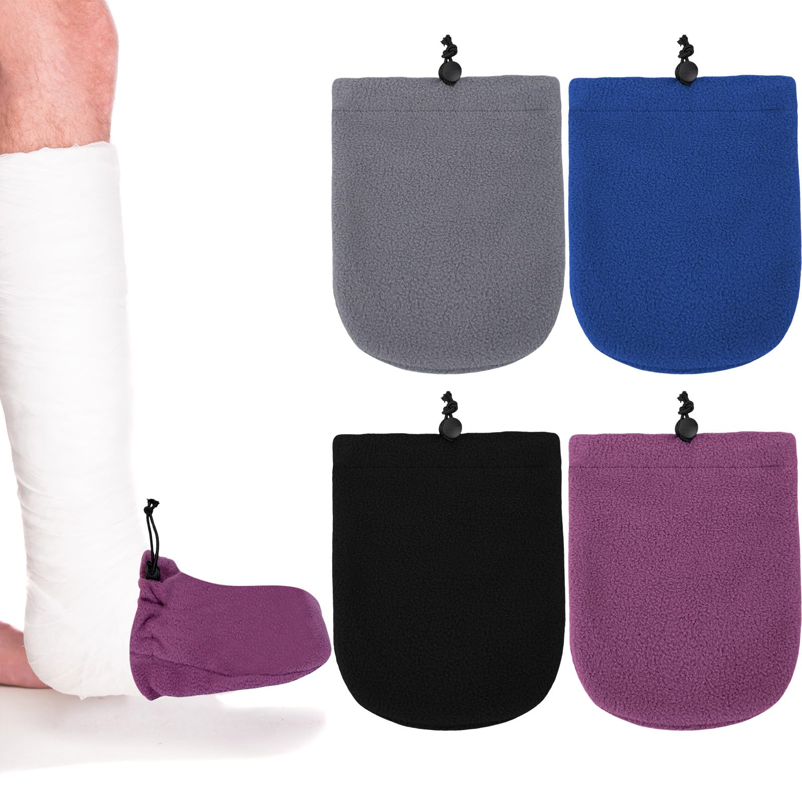 Cuffbow 4 Pack Foot Cast Toe Cover Socks Soft Warm Cast Toe Protector Covers for Men and Women Fingocker S Adjustable with Drawstring(Black Purple Grey Blue)