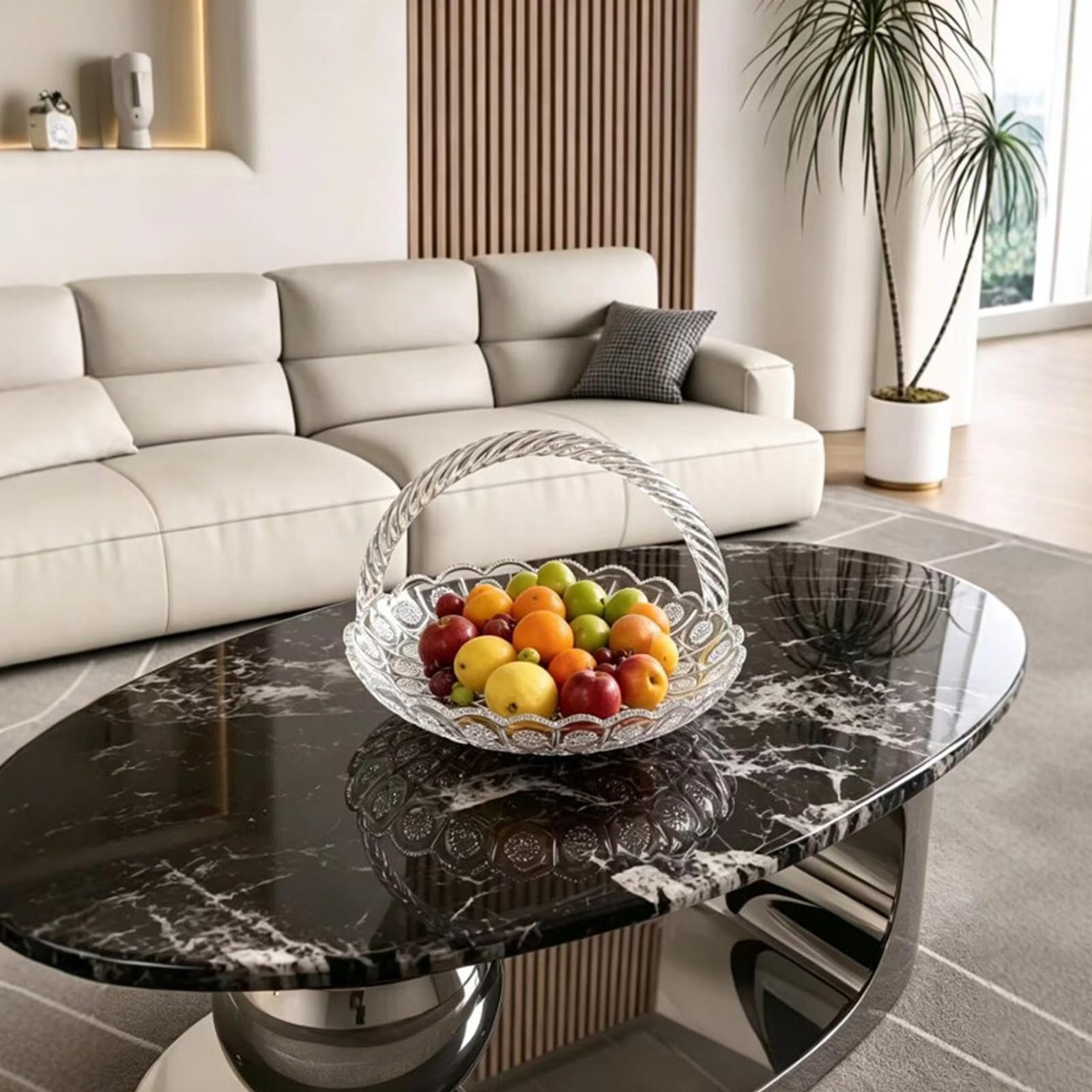 Práctico cuenco de cristal transparente para servir, elegante bandeja decorativa adecuada para frutas, aperitivos y decoración del hogar, platos de frutas transparentes