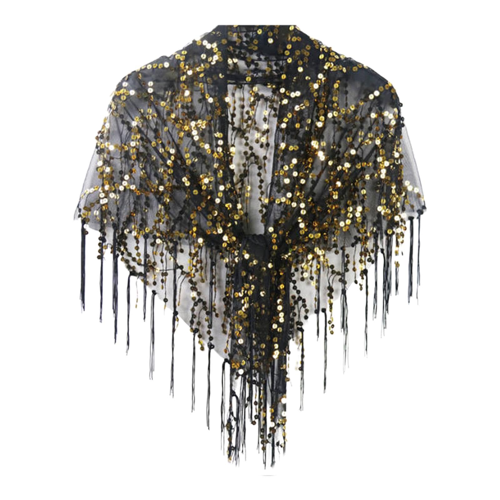 Women Shawl Wrap Unique Sequin Shawl Cape for Formal Occasion Festival Dance Black-image-46