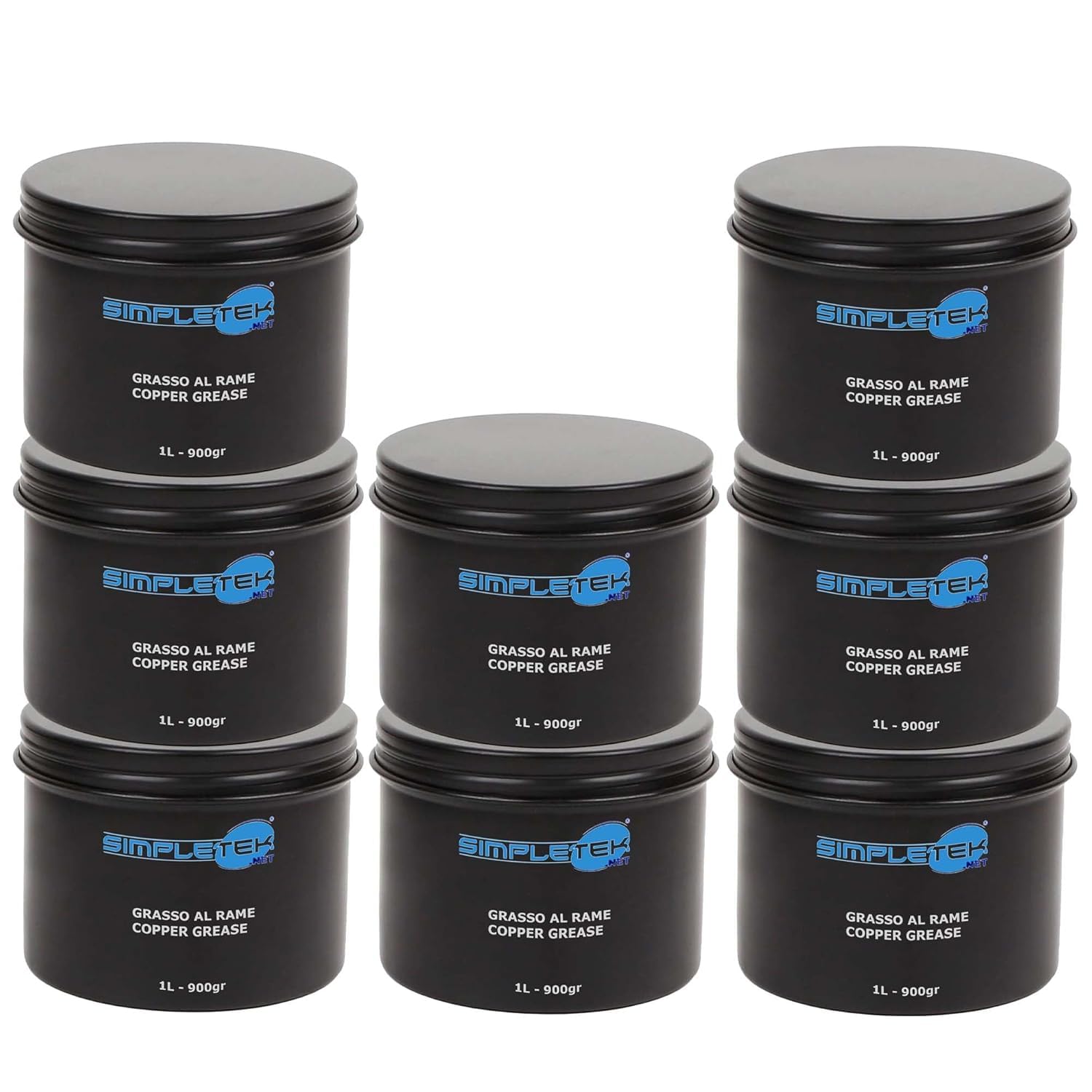 SIMPLETEK - 8 Barattoli da 1L 900gr Grasso al Rame Inibitore di Corrosione Lubrificante Professionale Tecnico Alte Temperature 1000° (8 Pezzi)