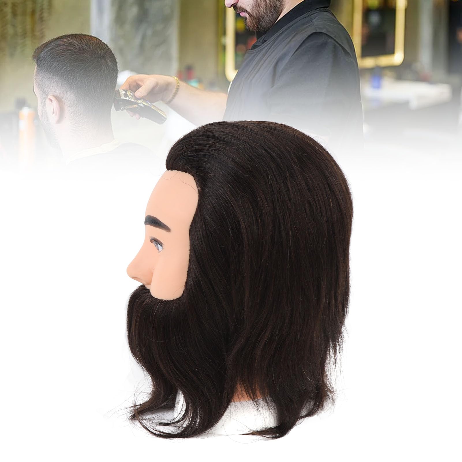 Männlicher Schaufensterkopf mit Bart, Friseur-Übungskopf für das Training im Haarstyling, realistischer Friseur‑Trainingskopf aus Harz/PVC mit natürlichen Gesichtsbehaarung für
