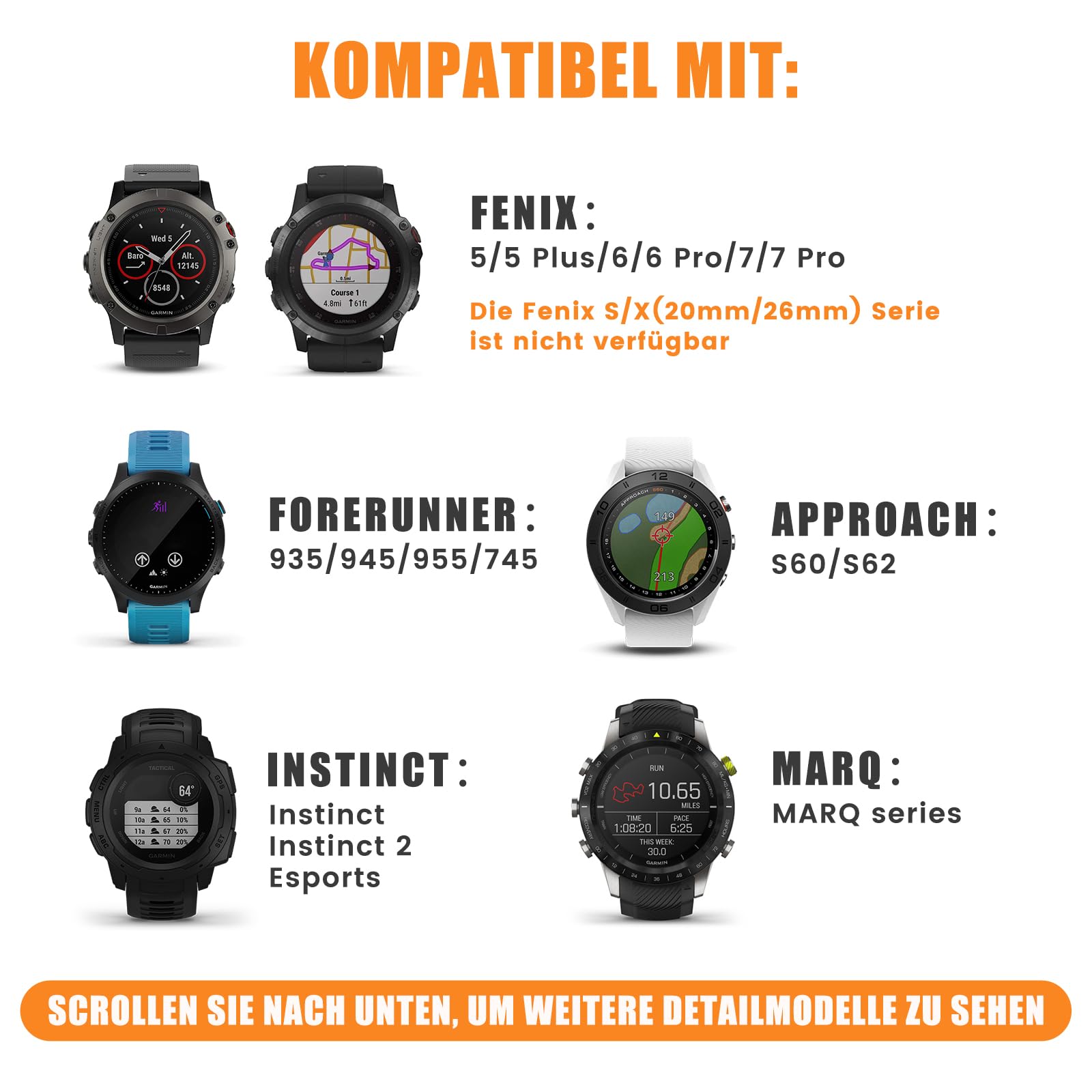 20 Passants Bracelet Montre 22 Mm En Silicone - Compatibles Garmin Forerunner, Instinct, Venu, Epix Gen2