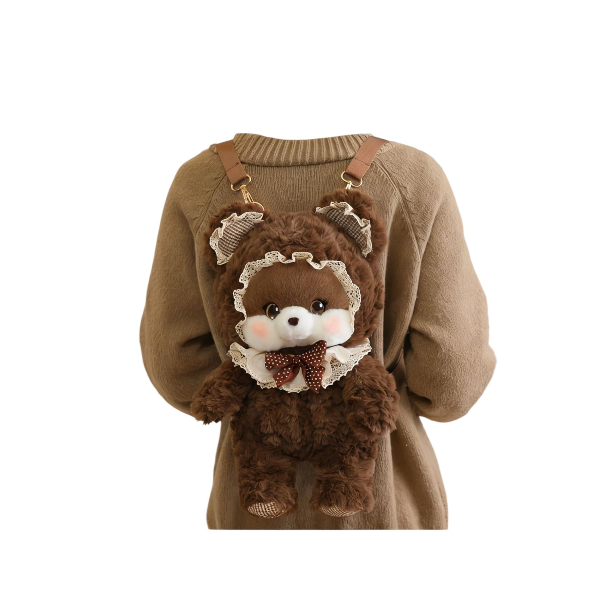 Plush Teddy Bear Backpack for Kids, Brown, For Outdoor Activities, Small Things Storage Bag, Pack of 01-image-0