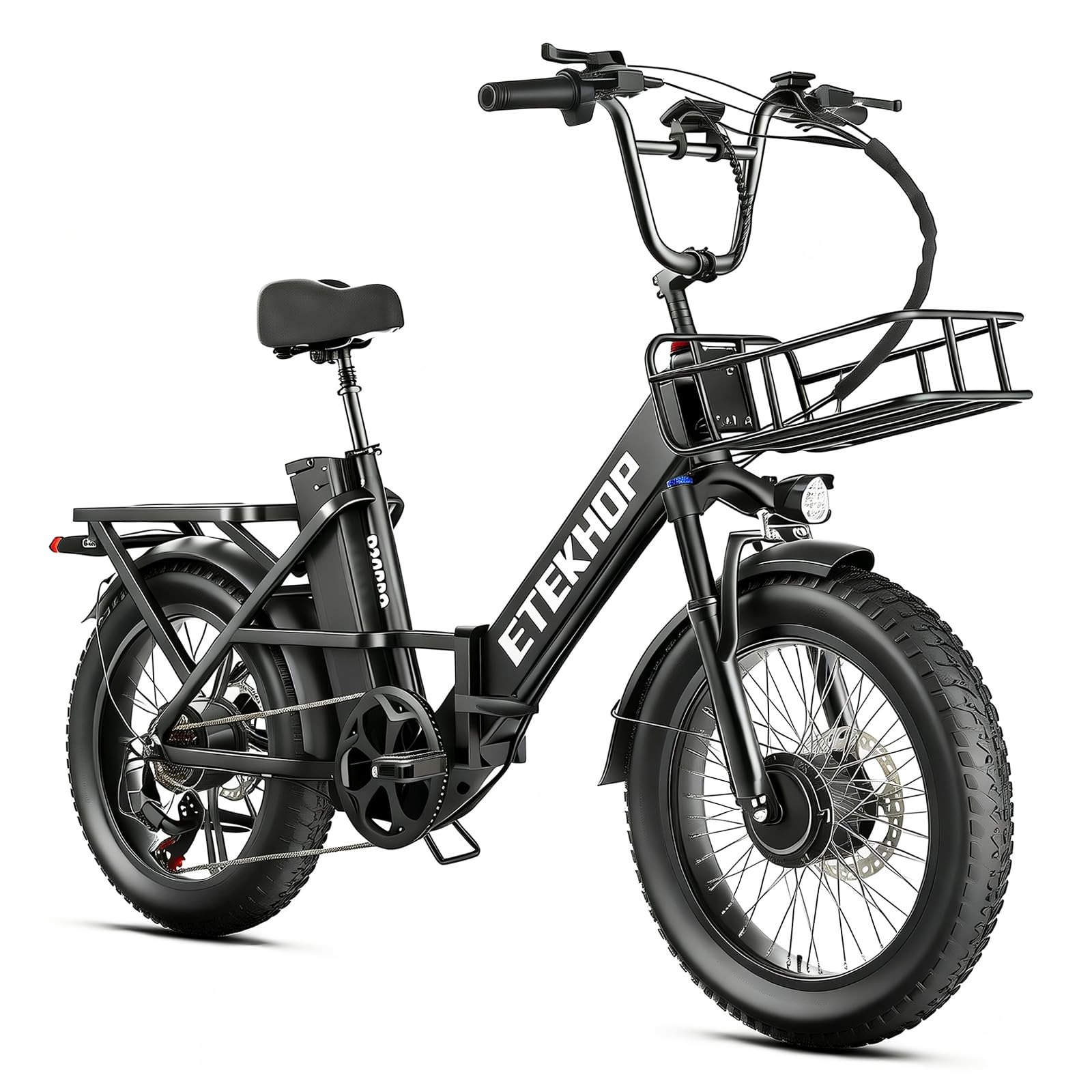 DESHENG D20PRO Folding electric bicycle features dual motors with single/dual 36V 20A/42.4AhH removable batteries, 20" x 3.0" wide tires, and hydraulic brakes.