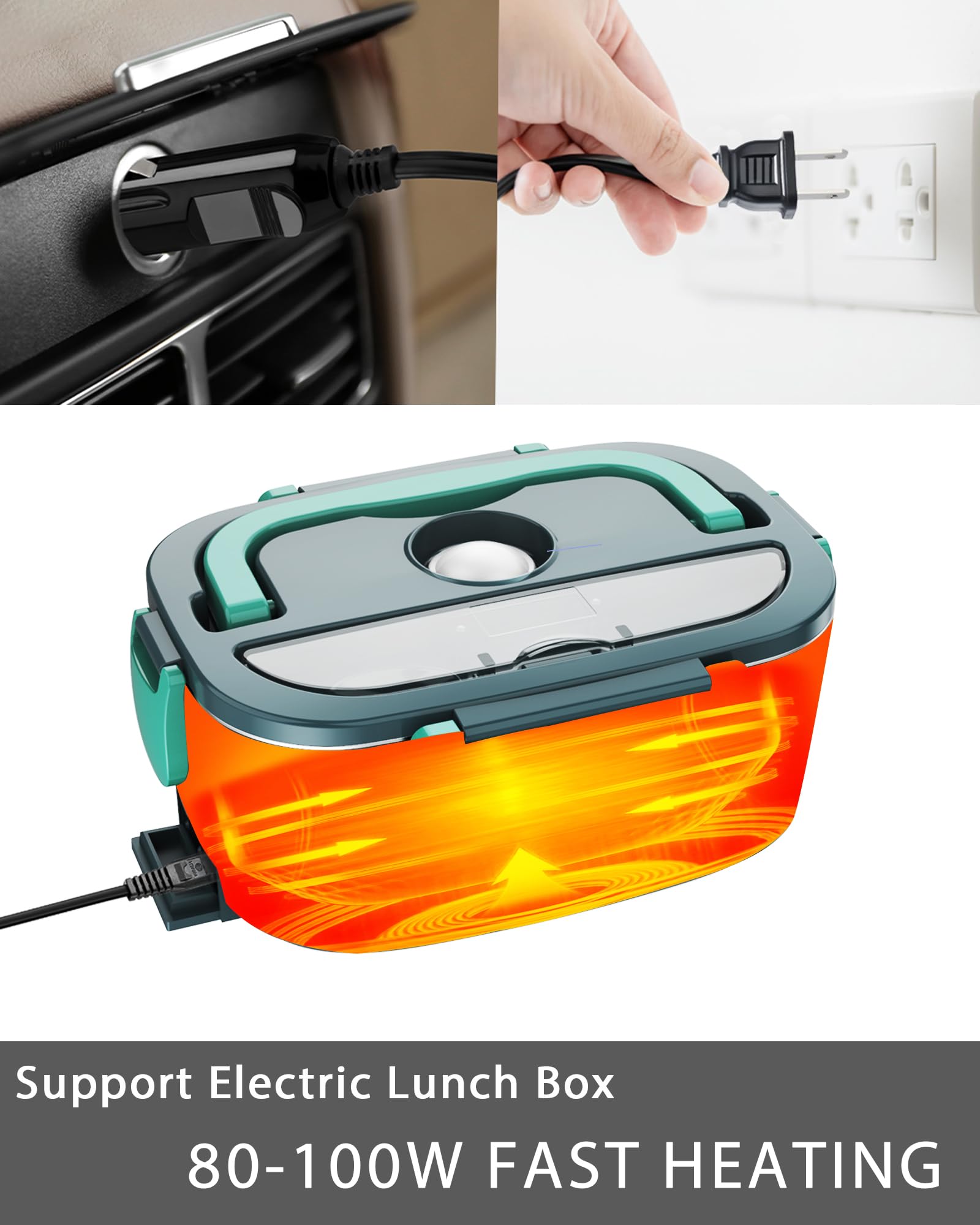 Fiambrera eléctrica, cable de alimentación de 12 V/24 V/110 V, cable de alimentación calentado de 32 pulgadas, cable de alimentación portátil de repuesto para calentador de alimentos (tipo A) 3
