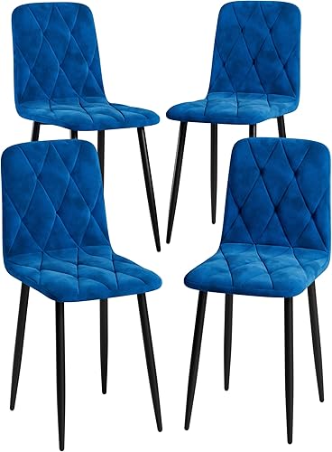 Dining Chairs Set of 4, Modern Kitchen Dining Room Chairs, Table & Chair Sets with Velvet Upholstered Cushion Seat and Sturdy Metal Legs,Blue