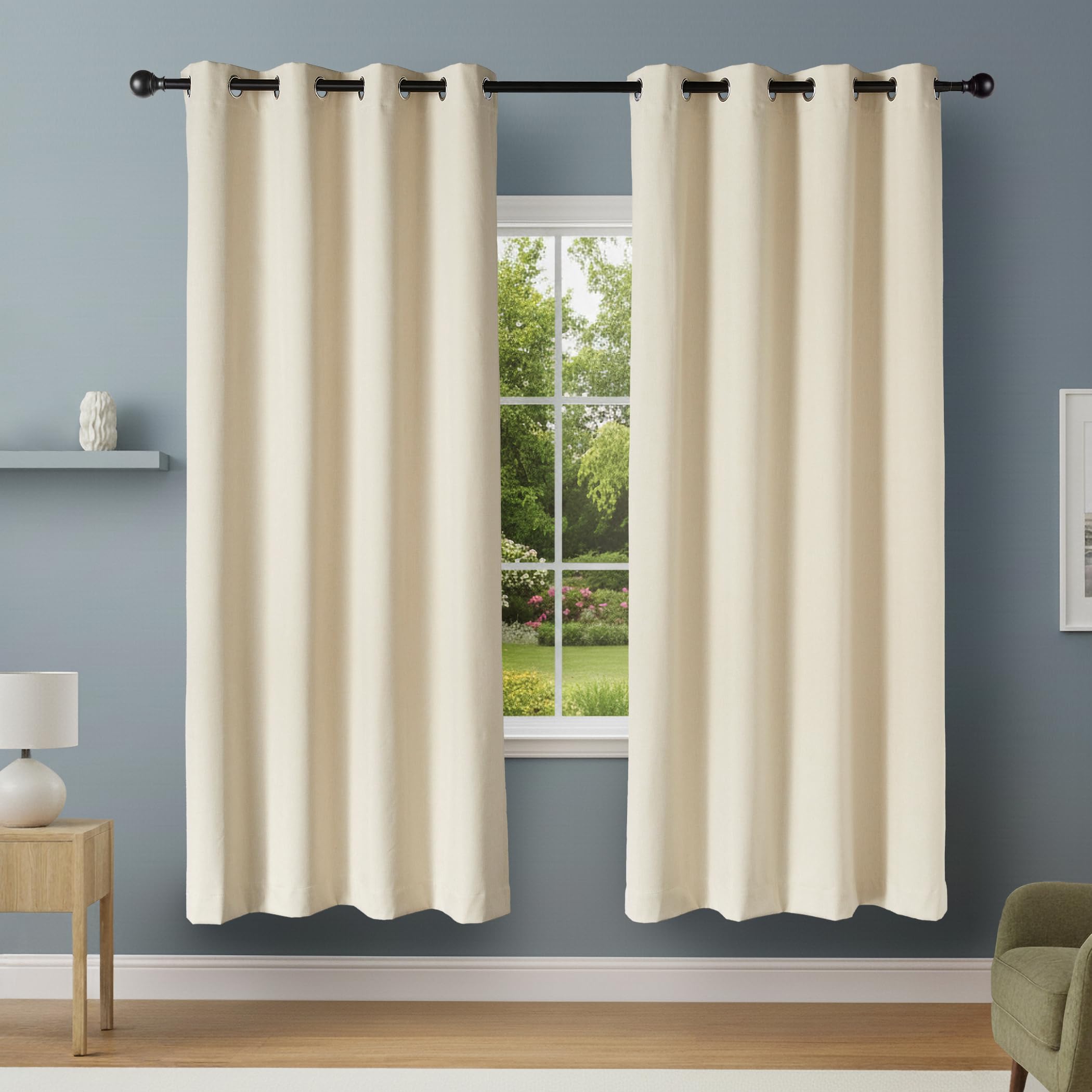 Amazon Basics 100% Blackout Curtains with Grommets, 2 Panels, 52 x 84 Inches, Beige 52"W x 84"L (Pack of 1) Beige